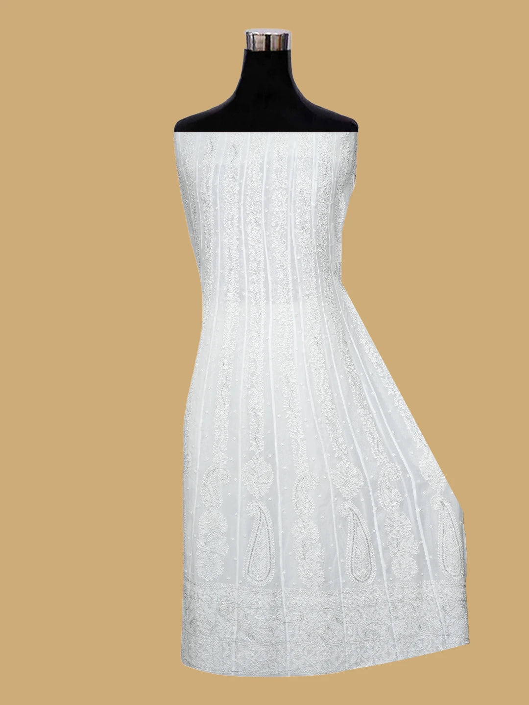 Ada Hand Embroidered White Viscose Georgette Lucknowi Chikankari Semi-Stitched Anarkali Kurta Dupatta Set With Pearl Work 01A813849