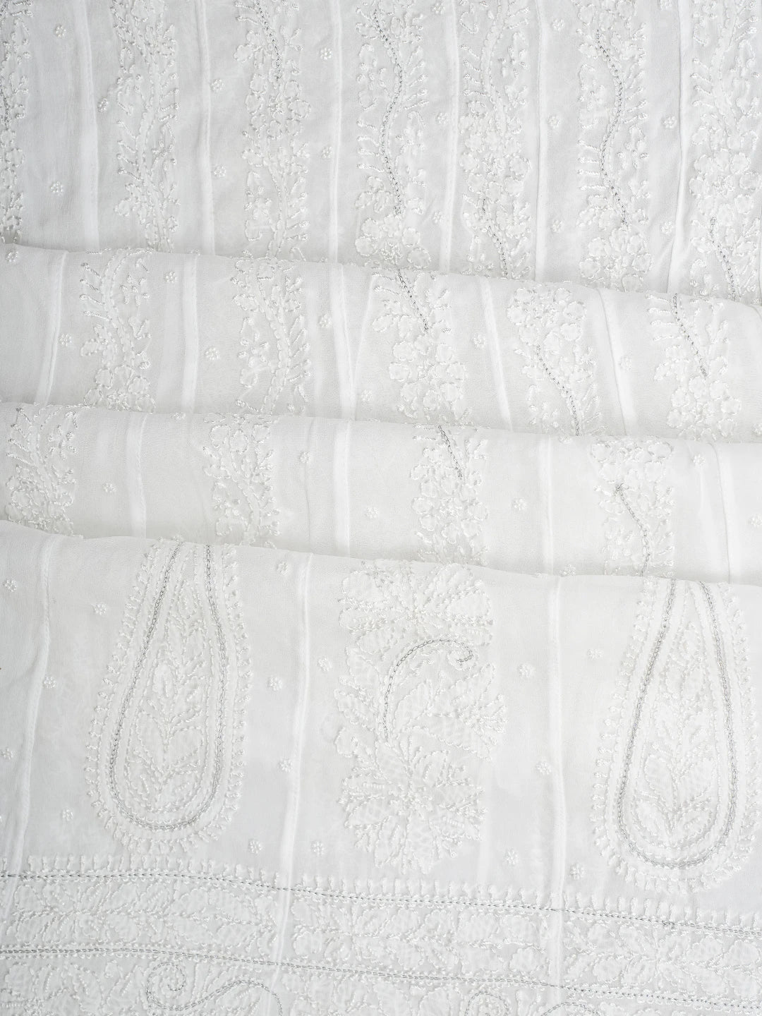 Ada Hand Embroidered White Viscose Georgette Lucknowi Chikankari Semi-Stitched Anarkali Kurta Dupatta Set With Pearl Work 01A813849