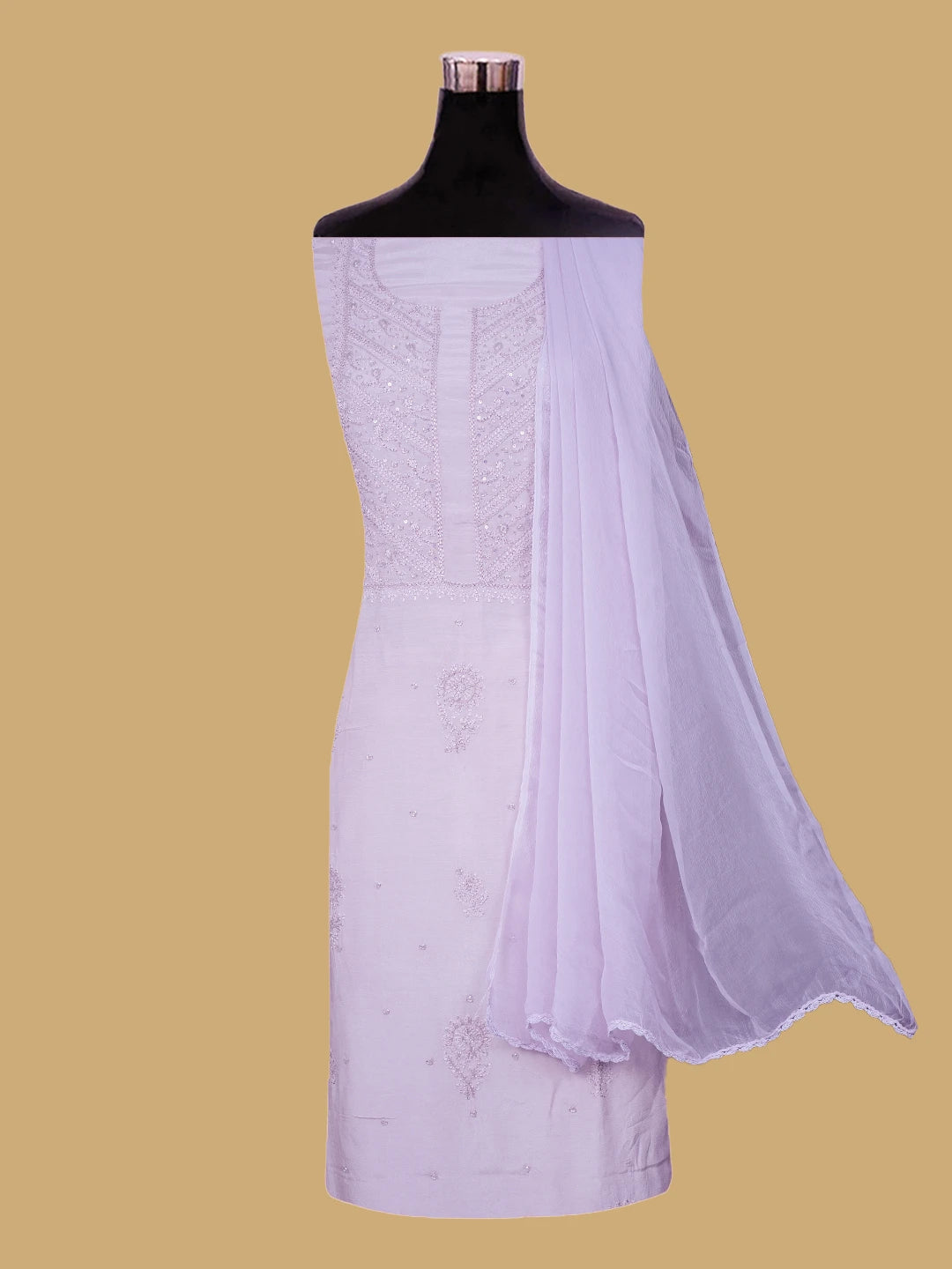 Ada Hand Embroidered Thistle Purple Muslin Lucknowi Chikankari Unstitched Suit Piece With Cutdana Work 01A814879