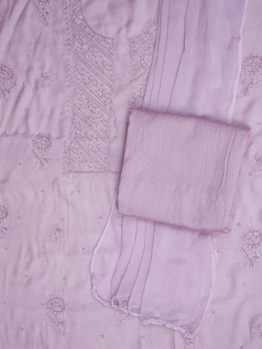 Ada Hand Embroidered Thistle Purple Muslin Lucknowi Chikankari Unstitched Suit Piece With Cutdana Work 01A814879