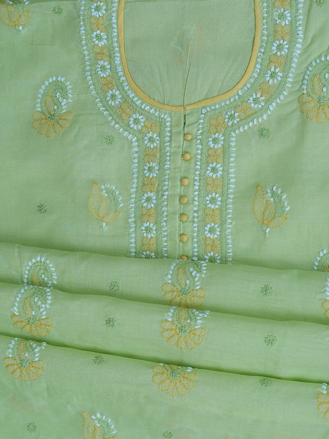 Ada Hand Embroidered Lime Green Cotton Lucknowi Chikankari Unstitched Suit Piece 01A818837