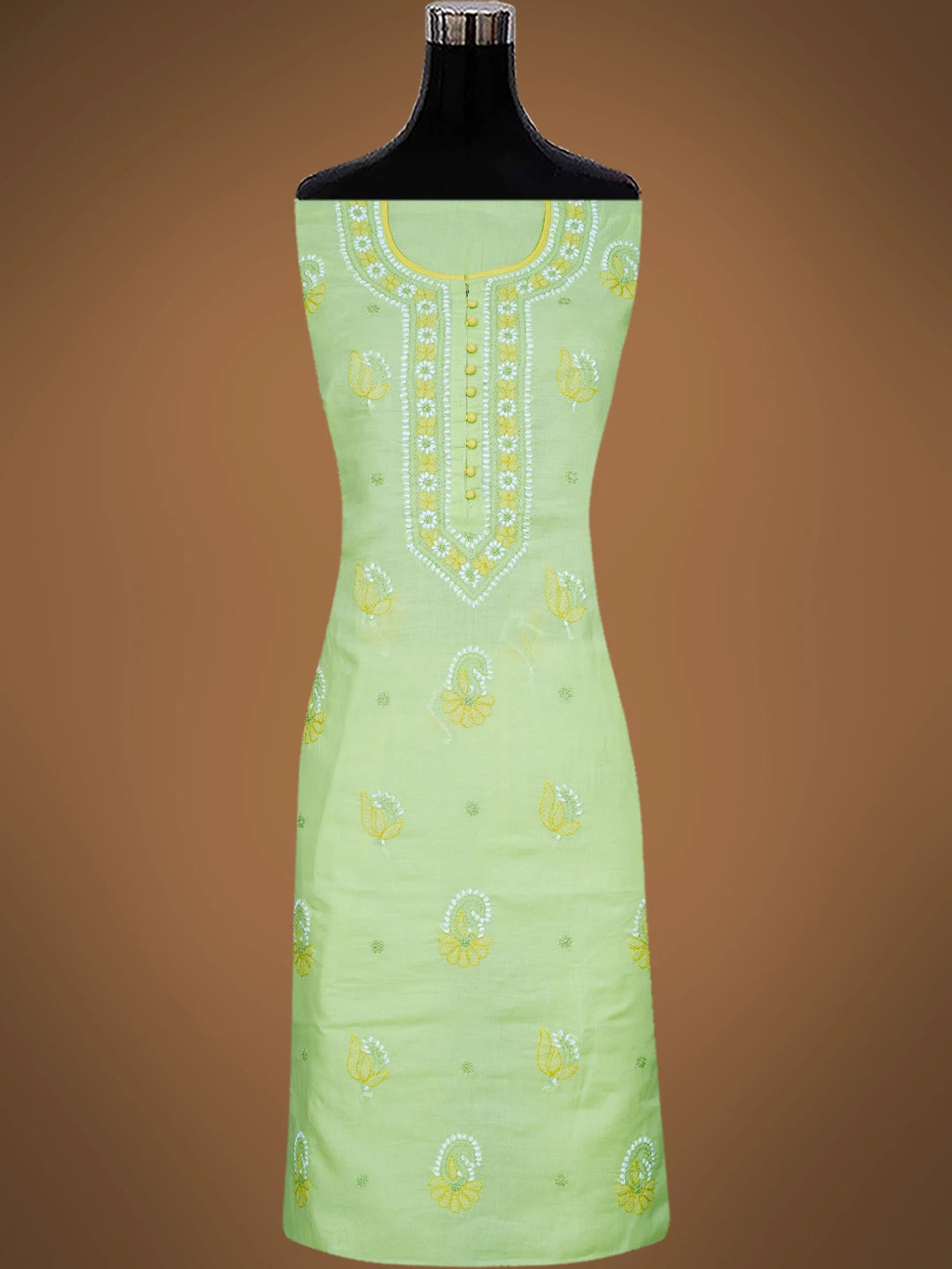Ada Hand Embroidered Lime Green Cotton Lucknowi Chikankari Unstitched Suit Piece 01A818837