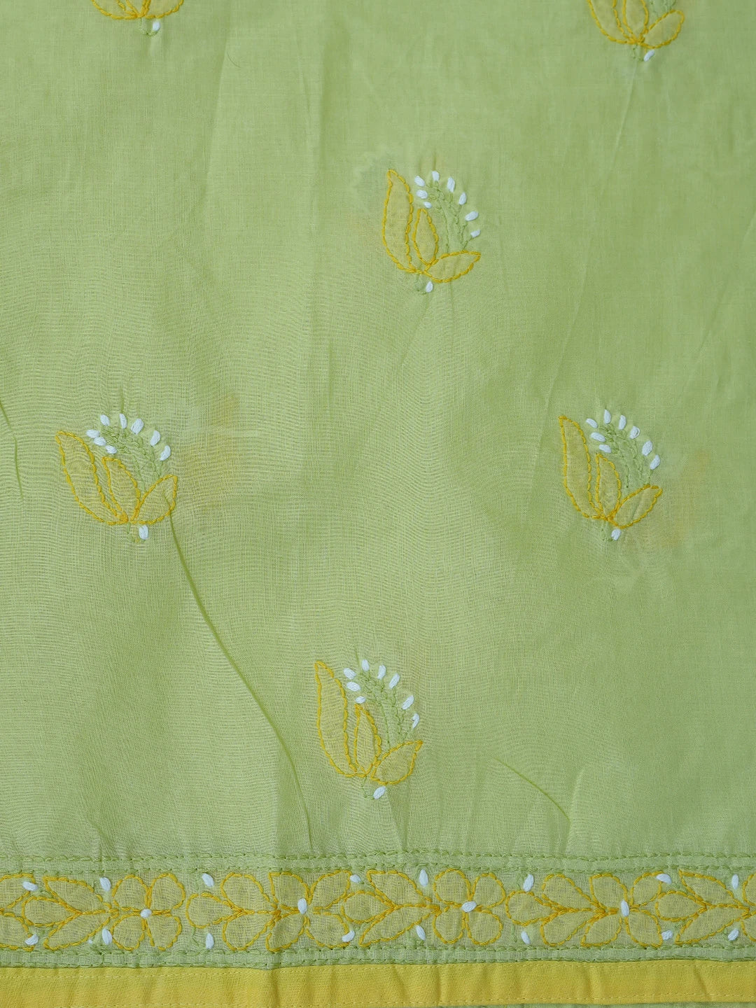 Ada Hand Embroidered Lime Green Cotton Lucknowi Chikankari Unstitched Suit Piece 01A818837
