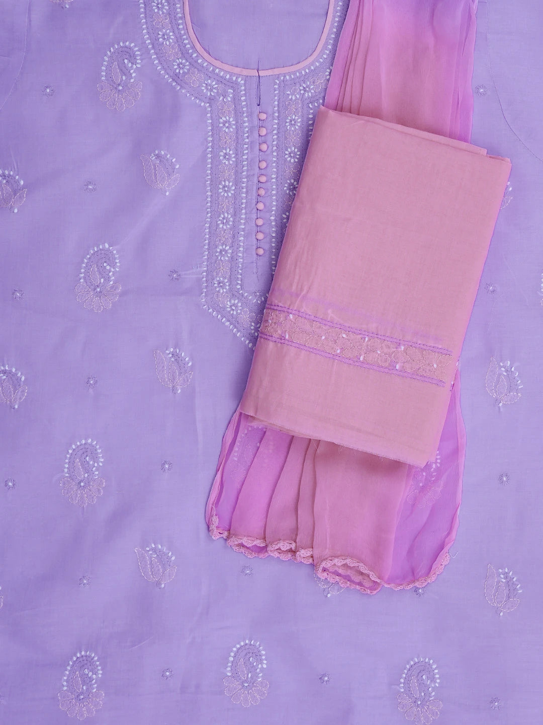 Ada Hand Embroidered Mauve Cotton Lucknowi Chikankari Unstitched Suit Piece 01A818844