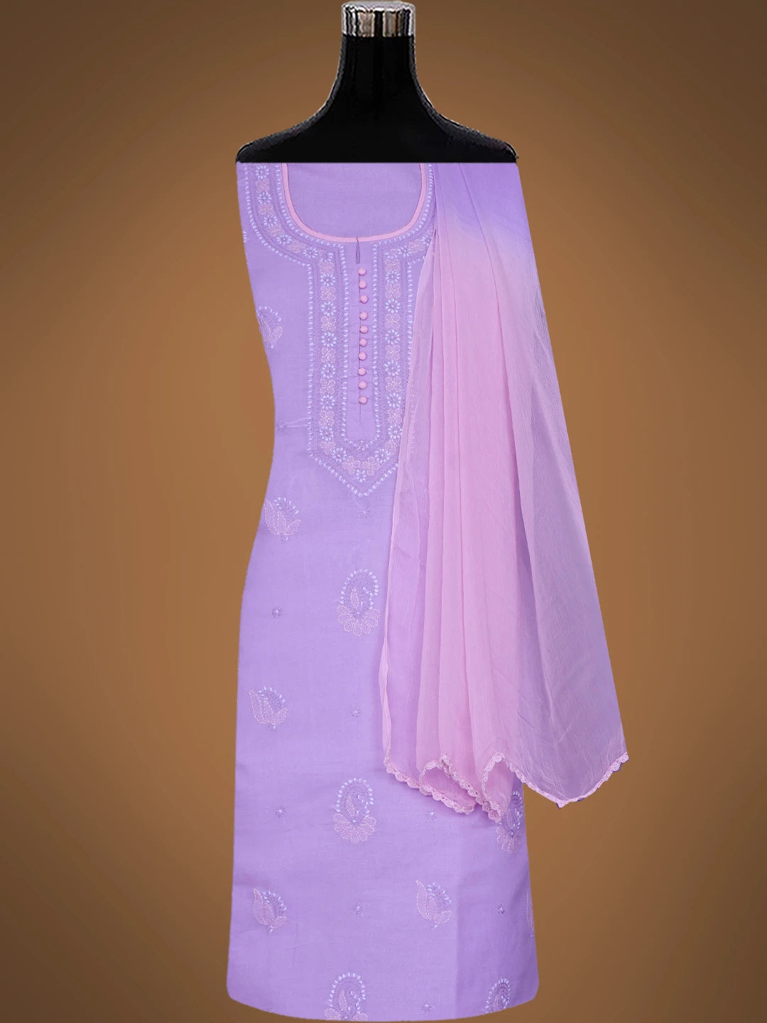 Ada Hand Embroidered Mauve Cotton Lucknowi Chikankari Unstitched Suit Piece 01A818844