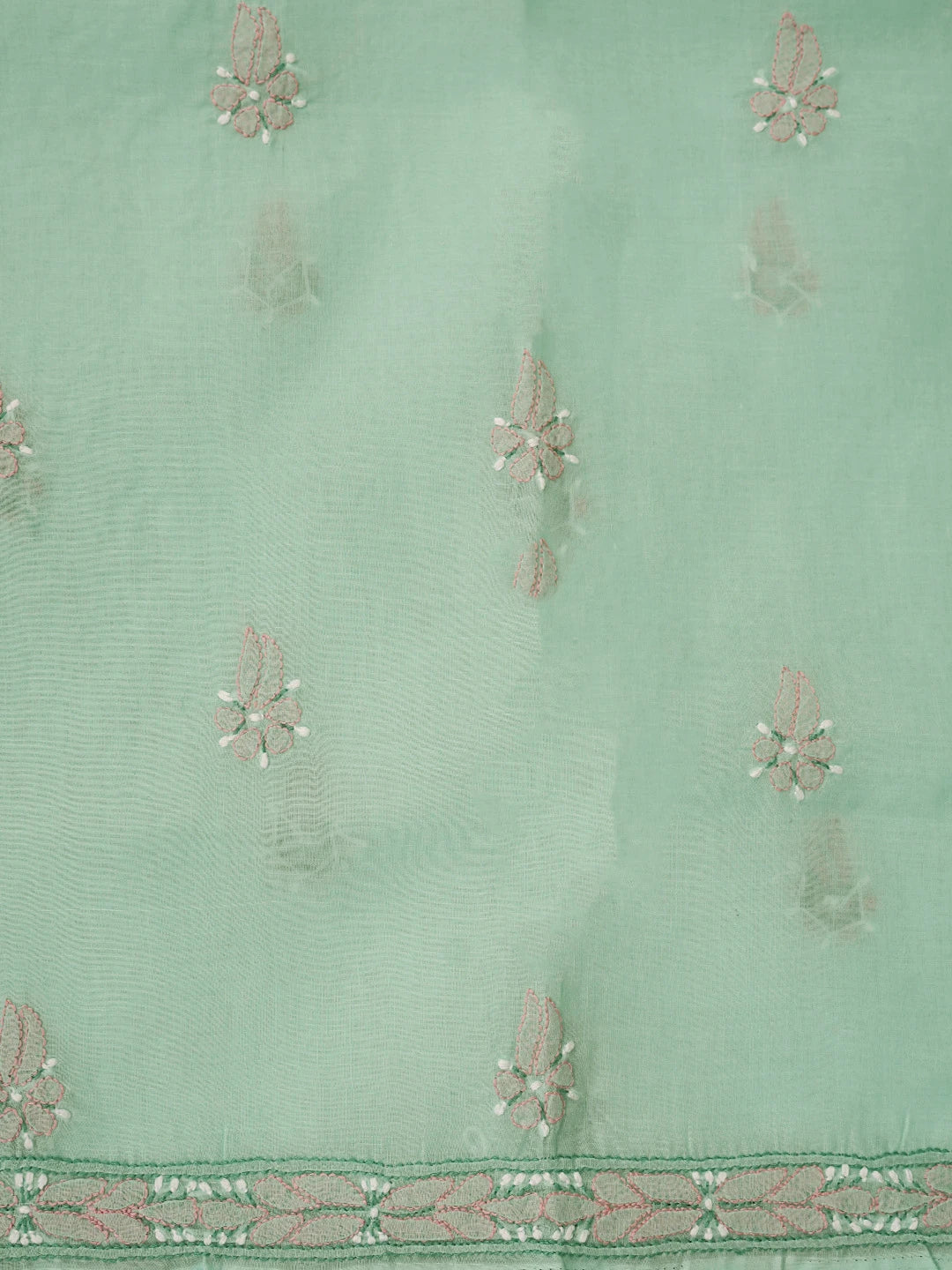 Ada Hand Embroidered Sea Green Cotton Lucknowi Chikankari Unstitched Suit Piece 01A819204
