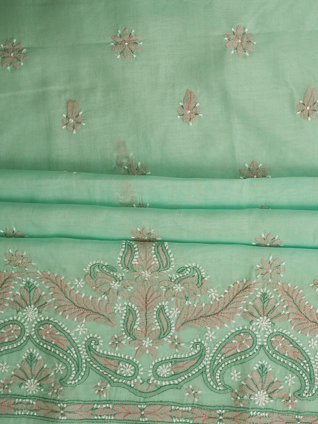 Ada Hand Embroidered Sea Green Cotton Lucknowi Chikankari Unstitched Suit Piece 01A819204