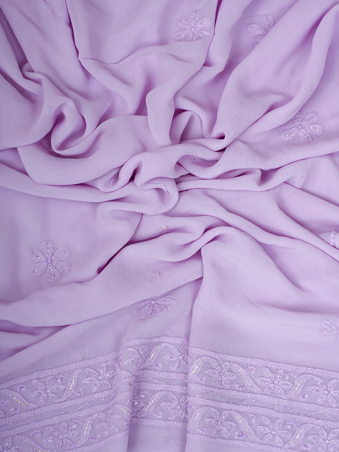 Ada Hand Embroidered Lavender Viscose Georgette Lucknowi Chikankari Semi-Stitched Anarkali Kurta Dupatta Set With Cutdana Work 01A800442