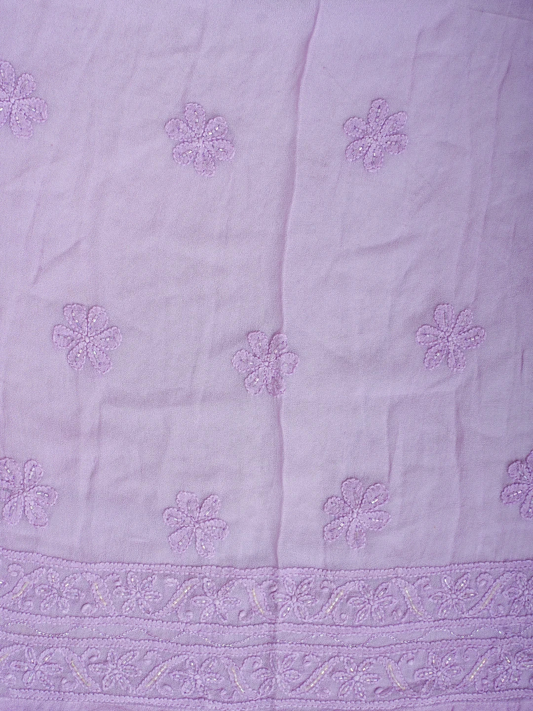 Ada Hand Embroidered Lavender Viscose Georgette Lucknowi Chikankari Semi-Stitched Anarkali Kurta Dupatta Set With Cutdana Work 01A800442