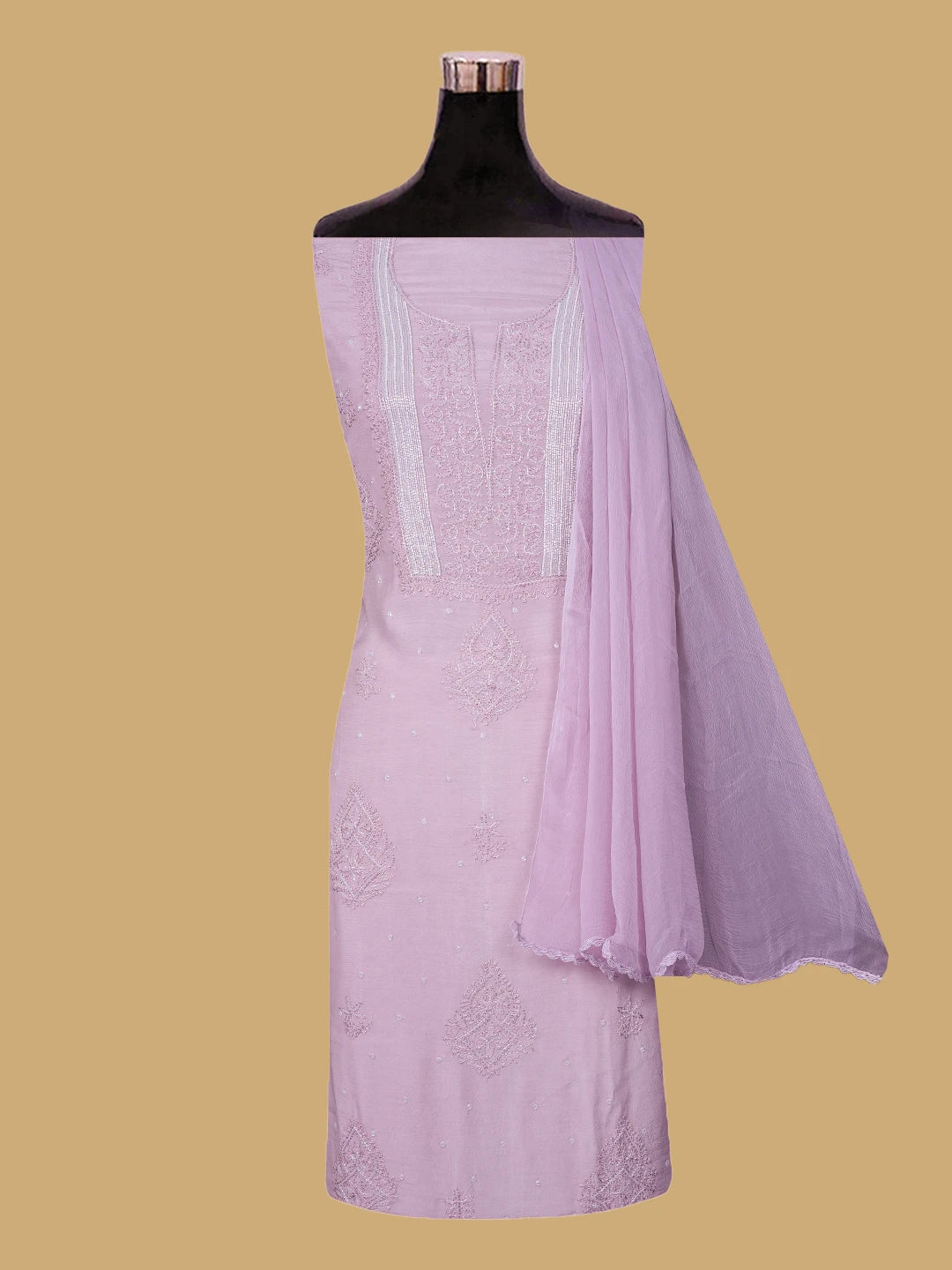 Ada Hand Embroidered Rosy Brown Muslin Lucknowi Chikankari Unstitched Suit Piece With Cutdana Work 01A814814