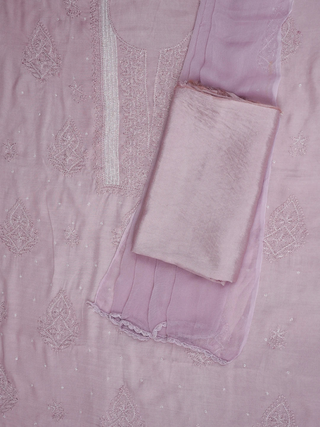 Ada Hand Embroidered Rosy Brown Muslin Lucknowi Chikankari Unstitched Suit Piece With Cutdana Work 01A814814