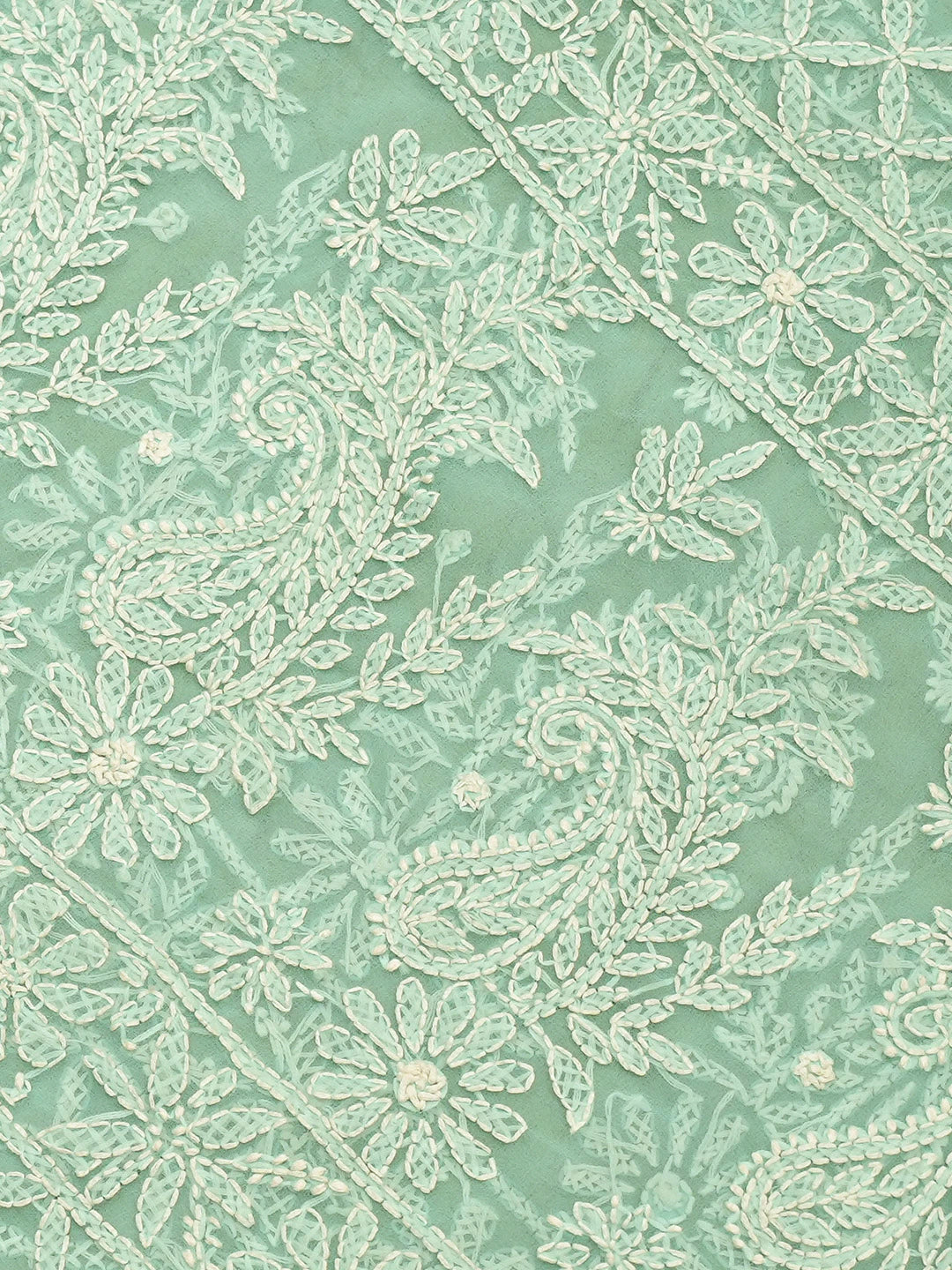 Ada Hand Embroidered Sea Green Georgette Lucknowi Chikankari Saree With Blouse 01A795594