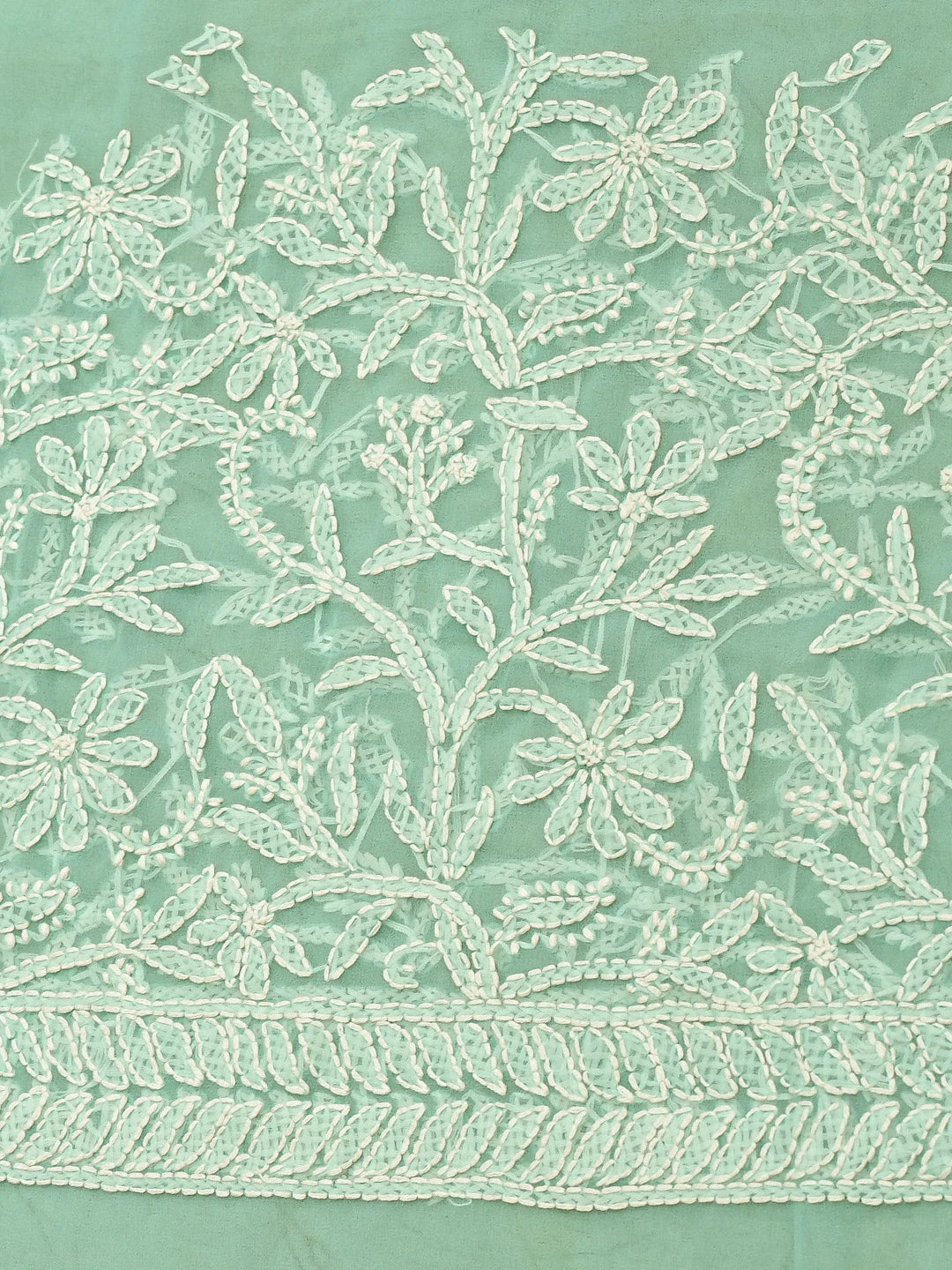Ada Hand Embroidered Sea Green Georgette Lucknowi Chikankari Saree With Blouse 01A795594