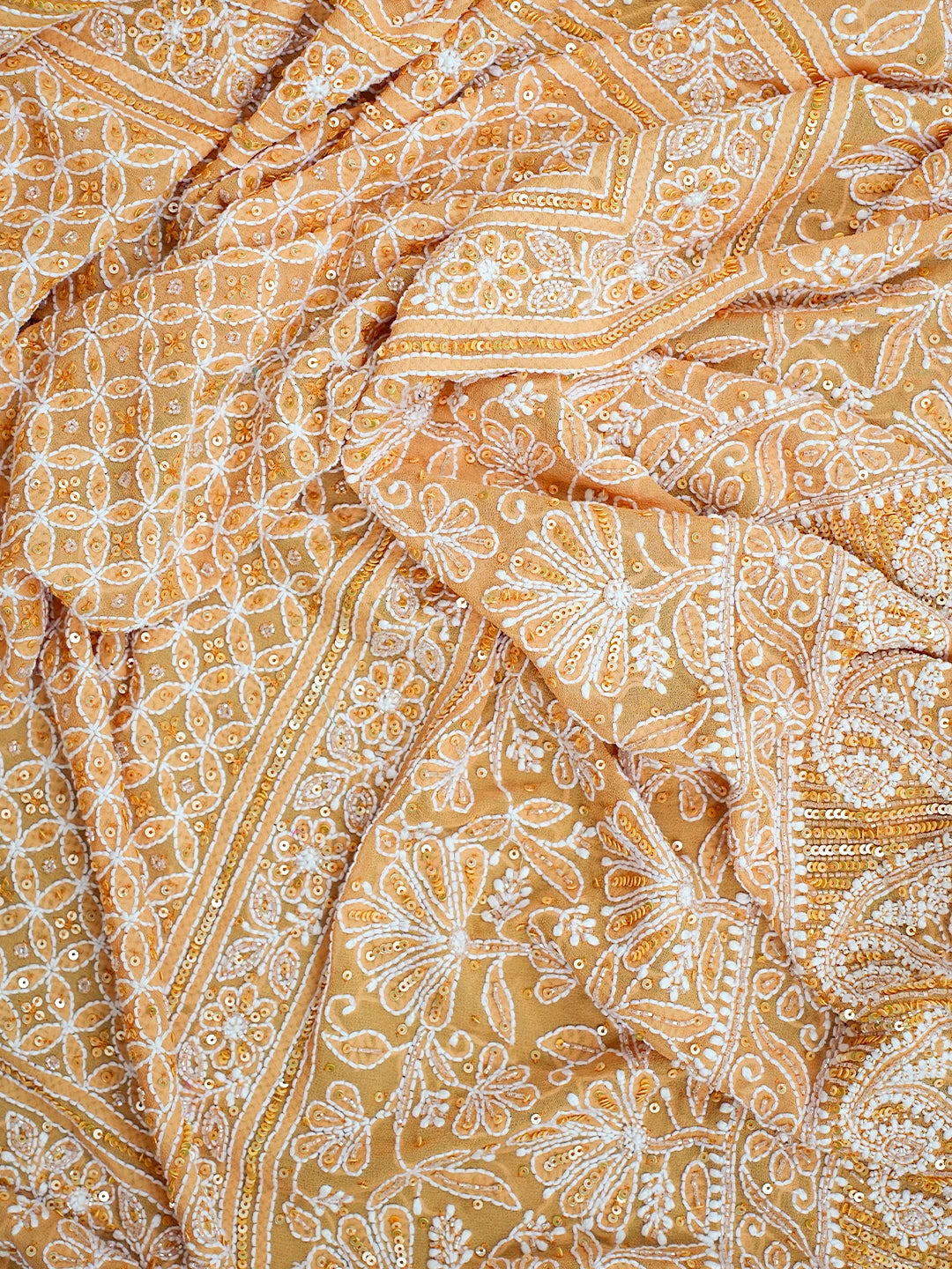 Ada Hand Embroidered Mustard Pure Georgette Lucknowi Chikankari Lehenga Set With Sequinned Work 01A748250