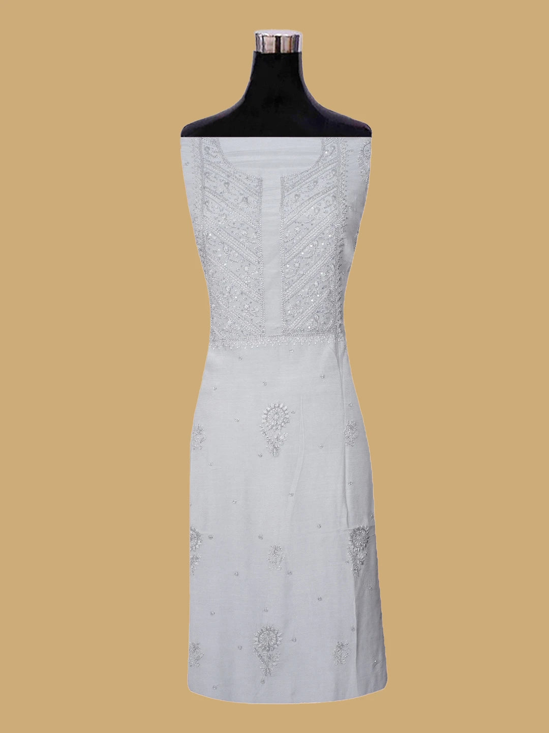 Ada Hand Embroidered Grey Muslin Lucknowi Chikankari Unstitched Suit Piece With Cutdana Work 01A814837