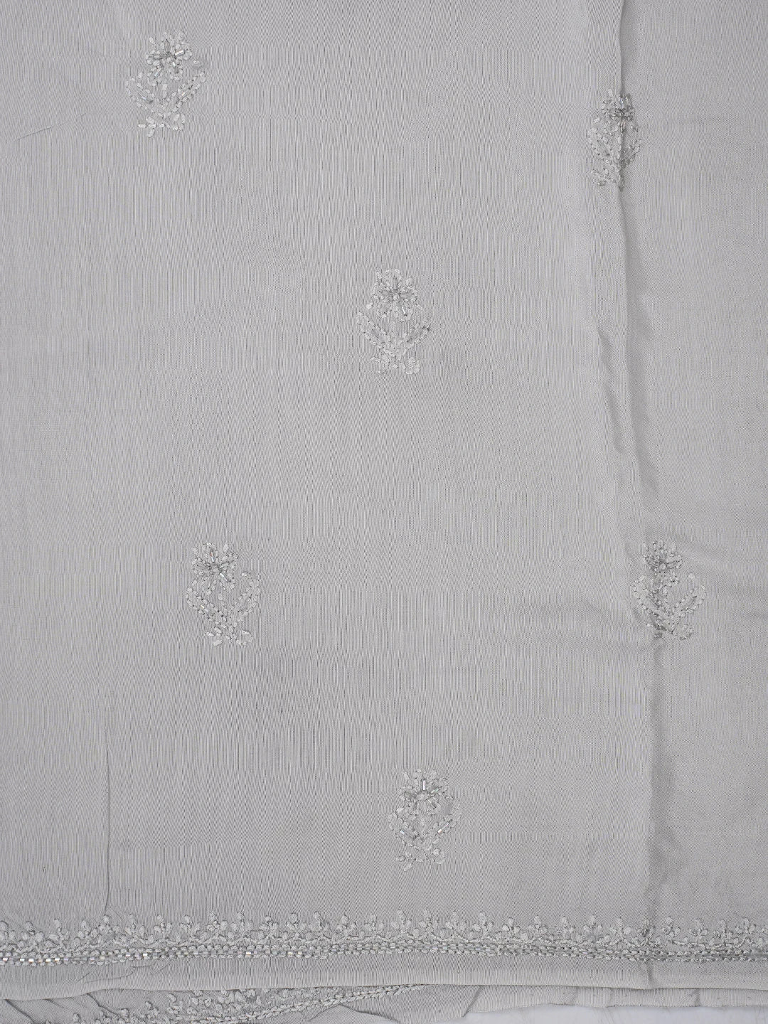 Ada Hand Embroidered Grey Muslin Lucknowi Chikankari Unstitched Suit Piece With Cutdana Work 01A814837