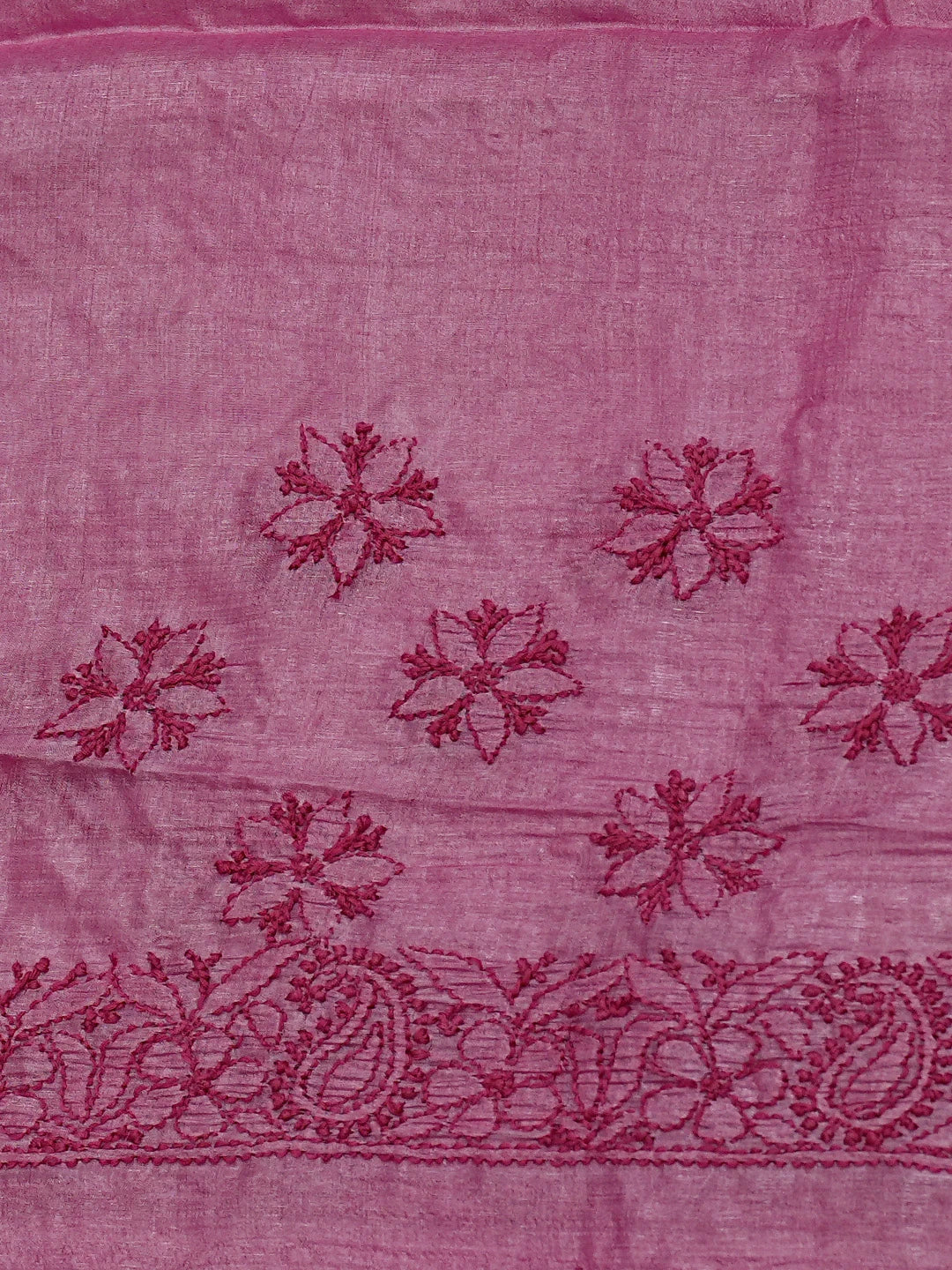 Ada Hand Embroidered Onion Pink Silk Lucknowi Chikankari Saree With Blouse 01A808666