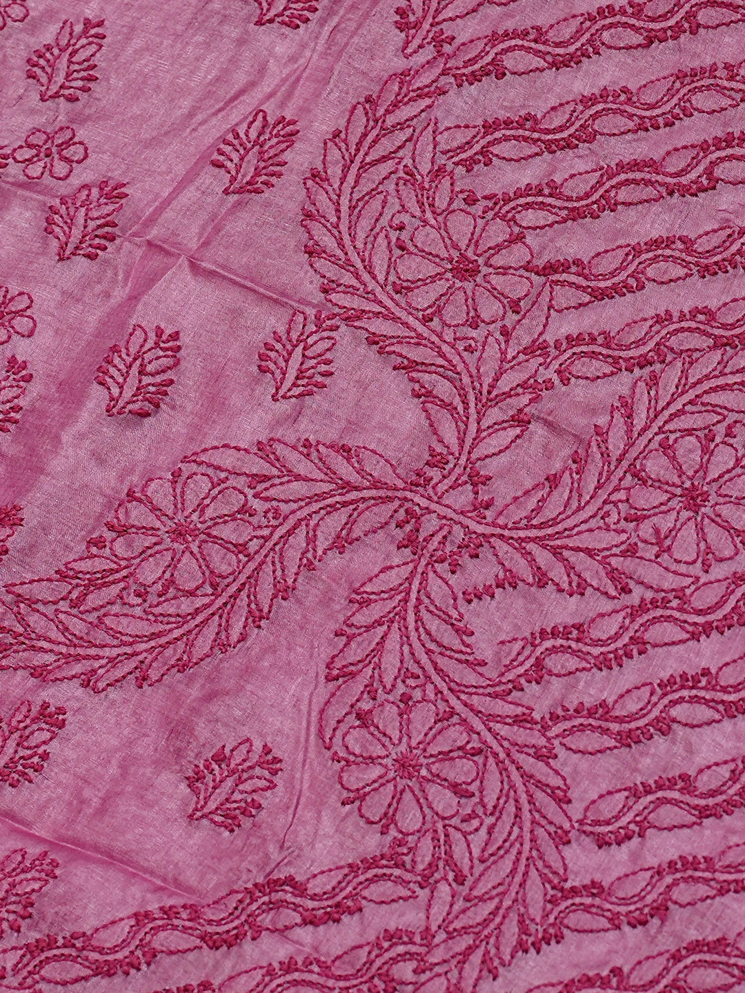 Ada Hand Embroidered Onion Pink Silk Lucknowi Chikankari Saree With Blouse 01A808666