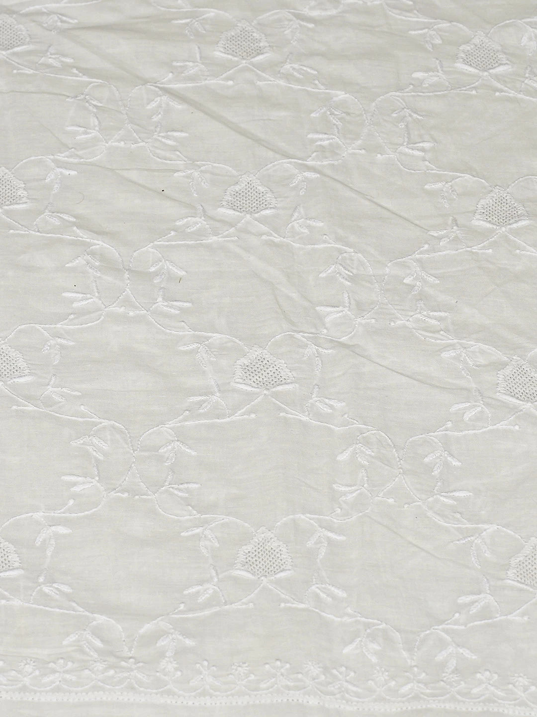 Ada Hand Embroidered White Cotton Lucknowi Chikankari Unstitched Kurta Dupatta Set 01A728072