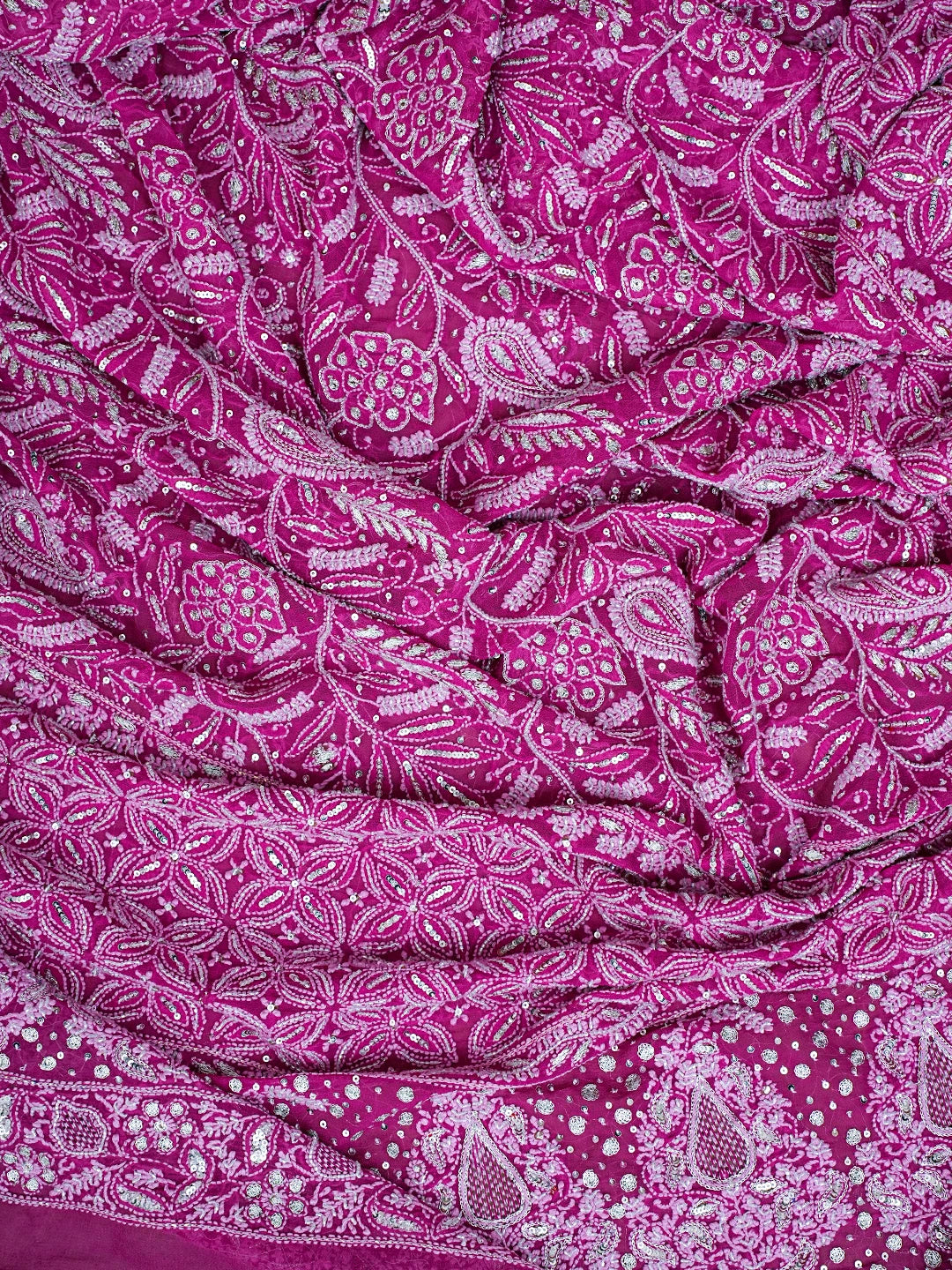 Ada Hand Embroidered Fandango Magenta Pure Georgette Lucknowi Chikankari Lehenga Set With Sequinned Work A26507