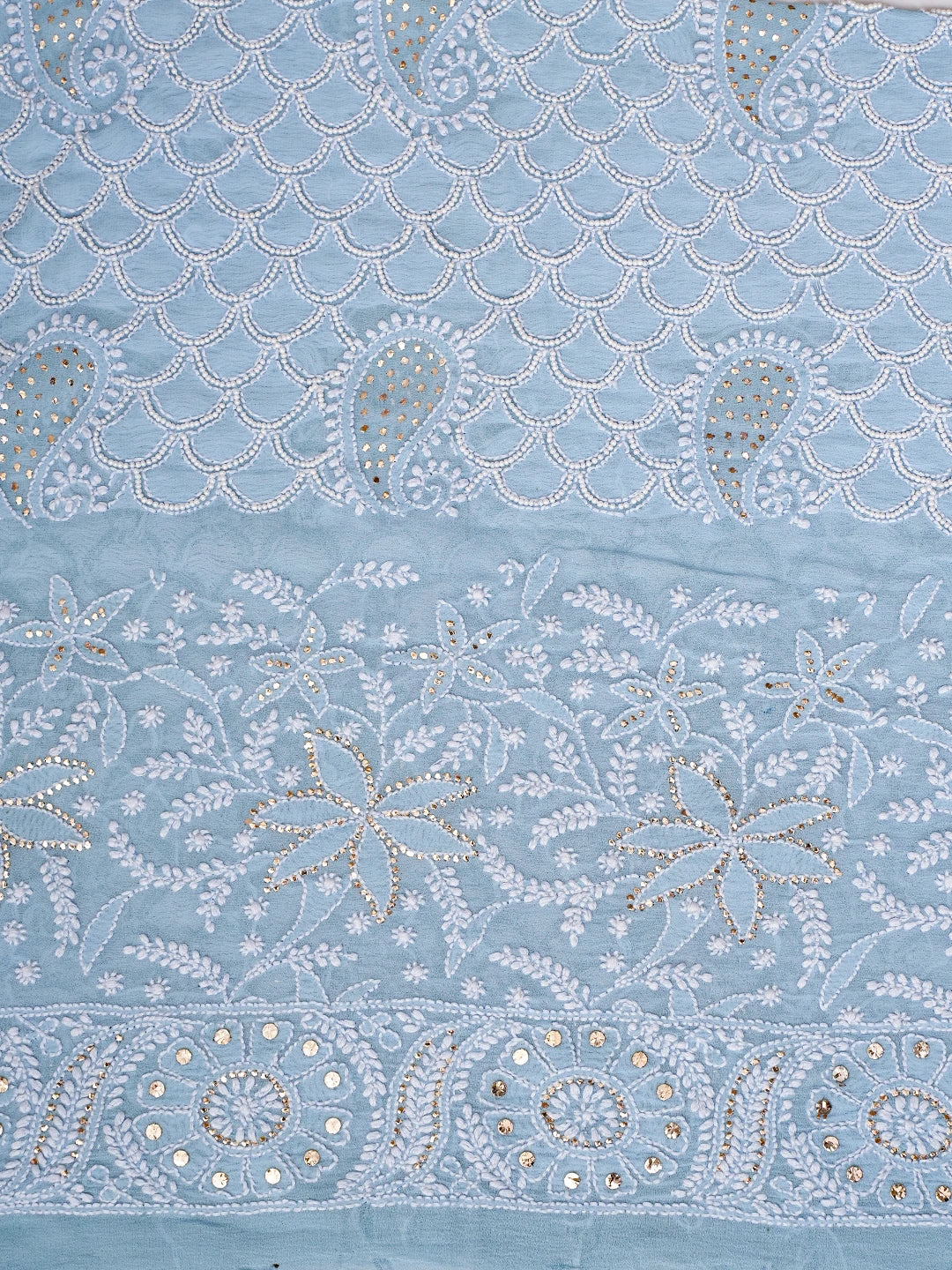 Ada Hand Embroidered Ombre Shade Of Blue Pure Georgette Lucknowi Chikankari Lehenga Set With Pearl Work 01A723709