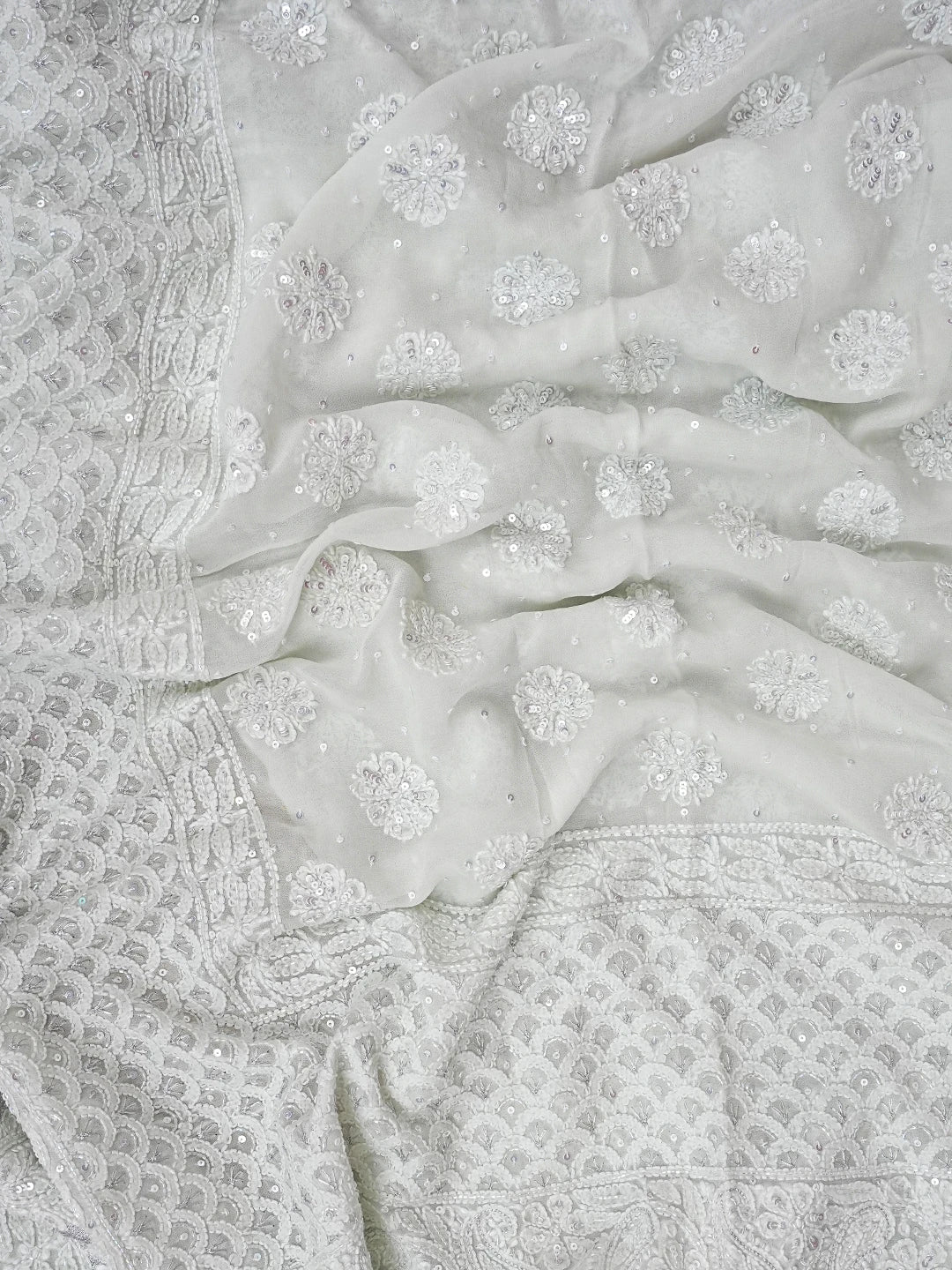 Ada Hand Embroidered Pastel Sea Green Viscose Georgette Lucknowi Chikankari Lehenga Set With Sequinned Work 01A754681