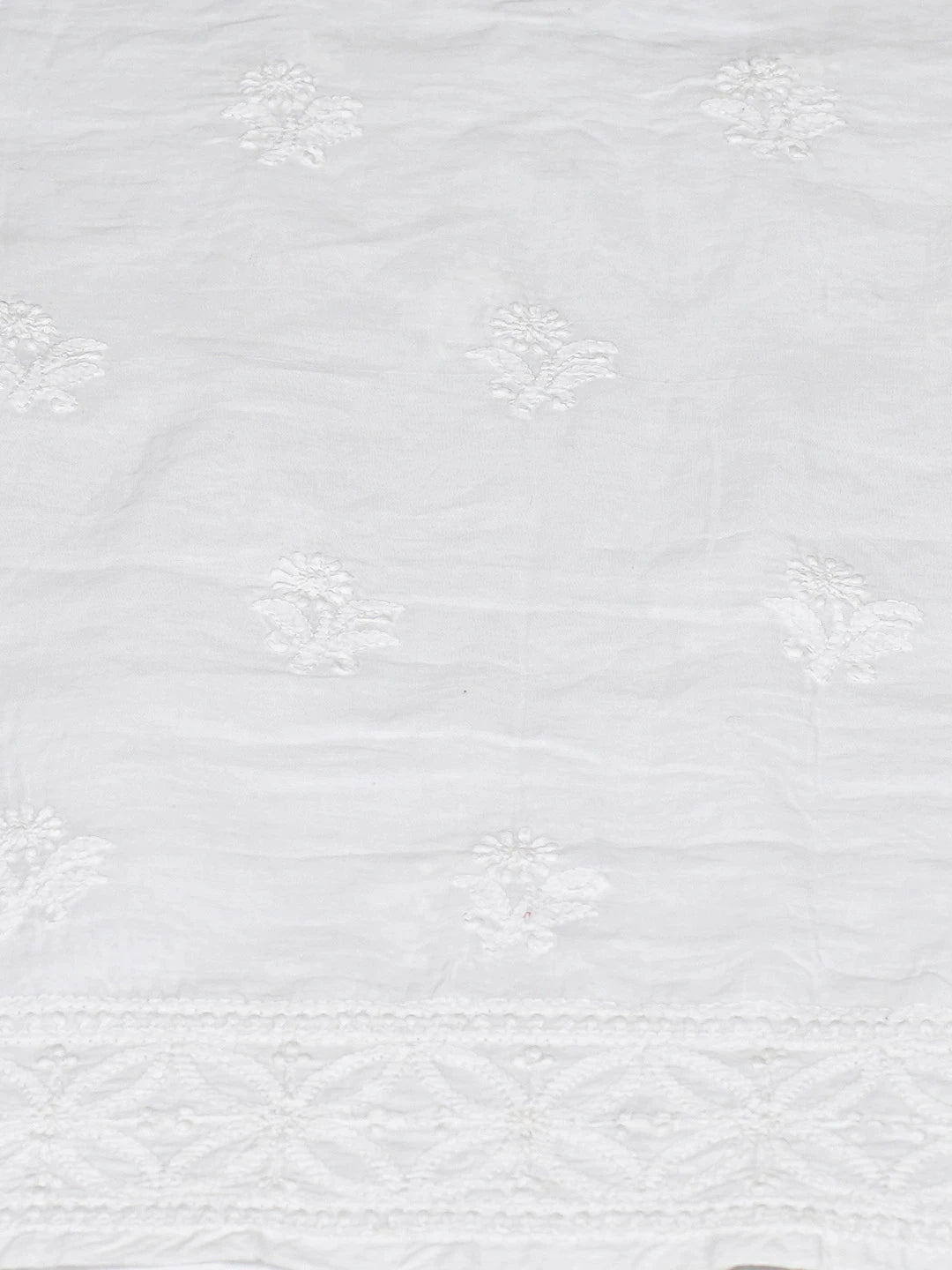 Ada Hand Embroidered White Cotton Lucknowi Chikankari Unstitched Kurta Dupatta Set 01A290144