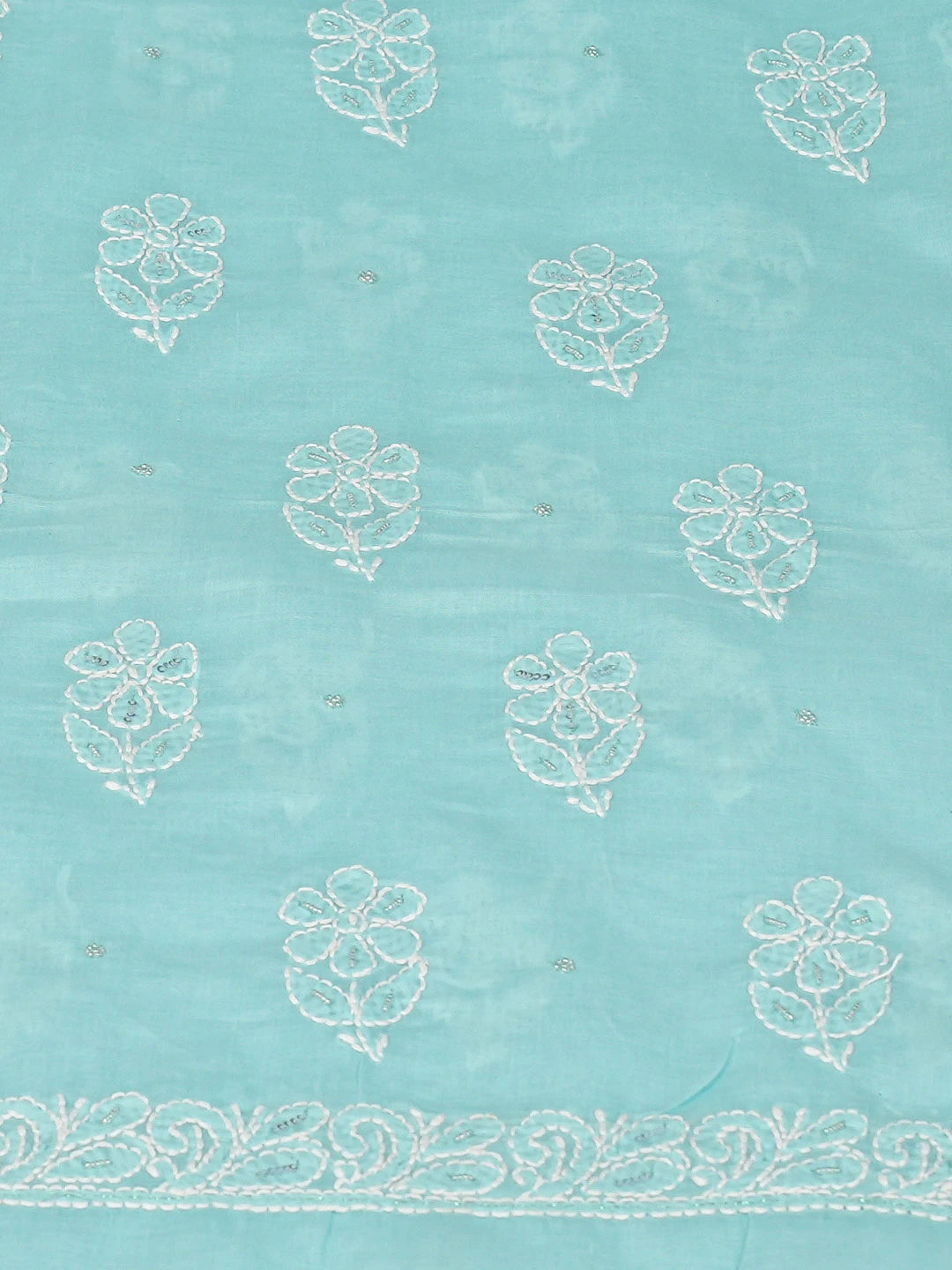 Ada Hand Embroidered Light Blue Cotton Lucknowi Chikankari Unstitched Suit Piece With Pearl Work 01A751964