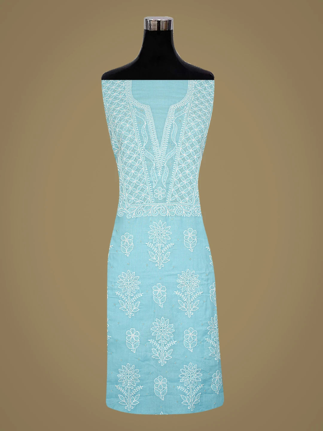 Ada Hand Embroidered Blue Cotton Lucknowi Chikankari Unstitched Suit Piece With Pearl Work 01A751961