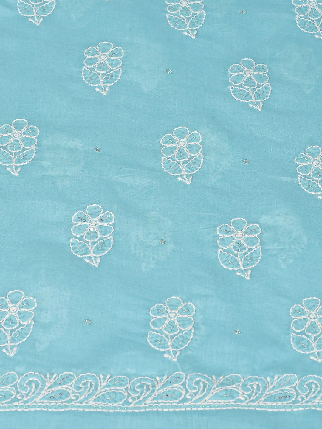 Ada Hand Embroidered Blue Cotton Lucknowi Chikankari Unstitched Suit Piece With Pearl Work 01A751961