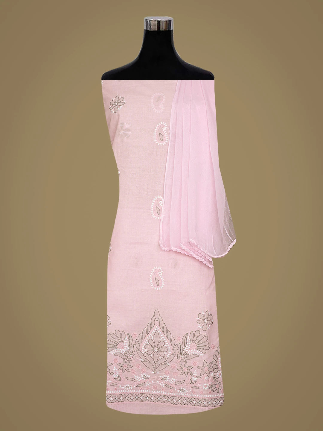 Ada Hand Embroidered Pink Cotton Lucknowi Chikankari Unstitched Suit Piece 01A818830