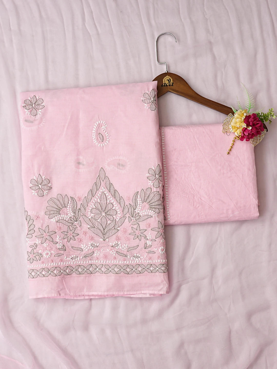 Ada Hand Embroidered Pink Cotton Lucknowi Chikankari Unstitched Suit Piece 01A818830