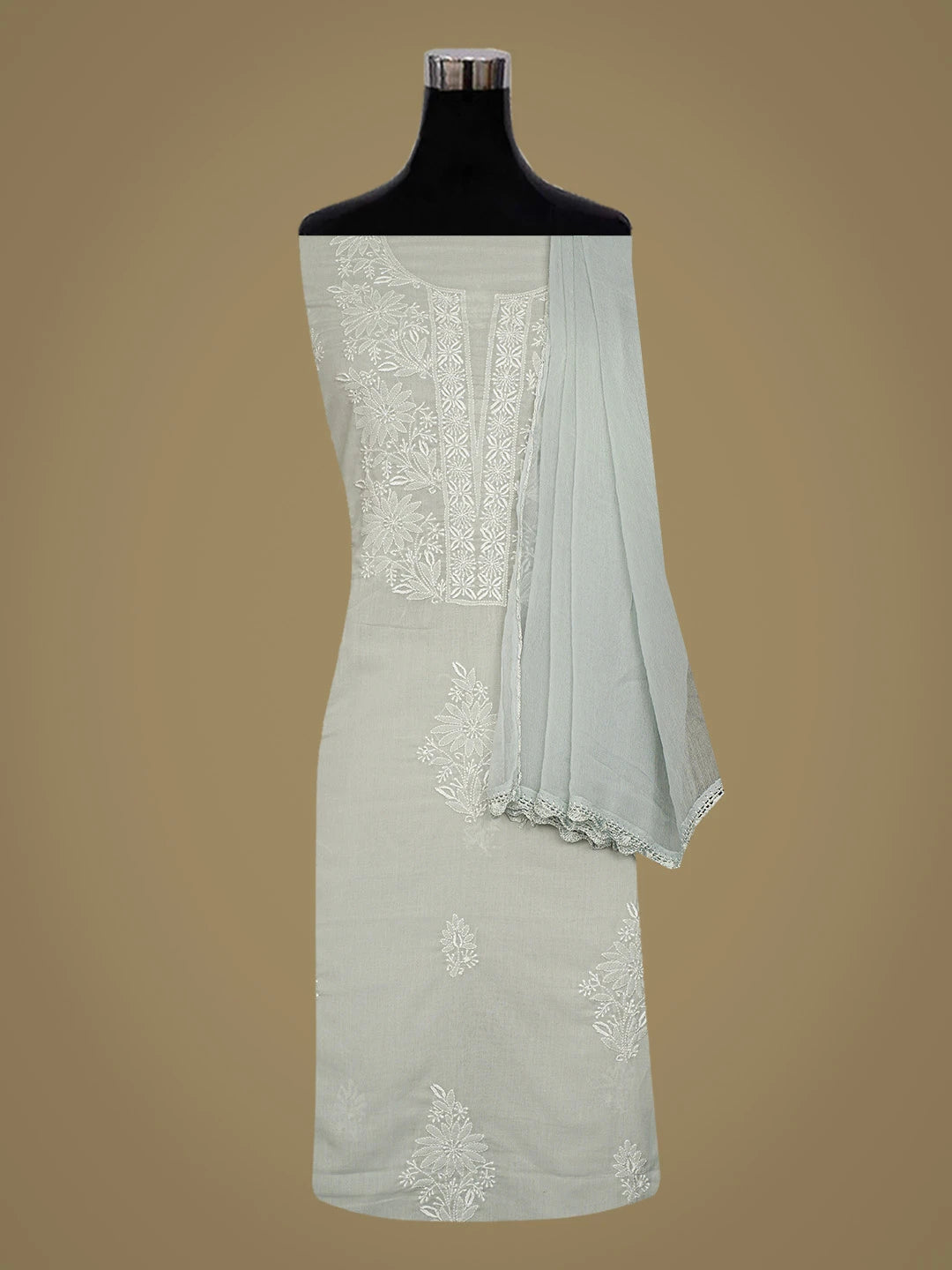 Ada Hand Embroidered Grey Cotton Lucknowi Chikankari Unstitched Suit Piece 01A773536