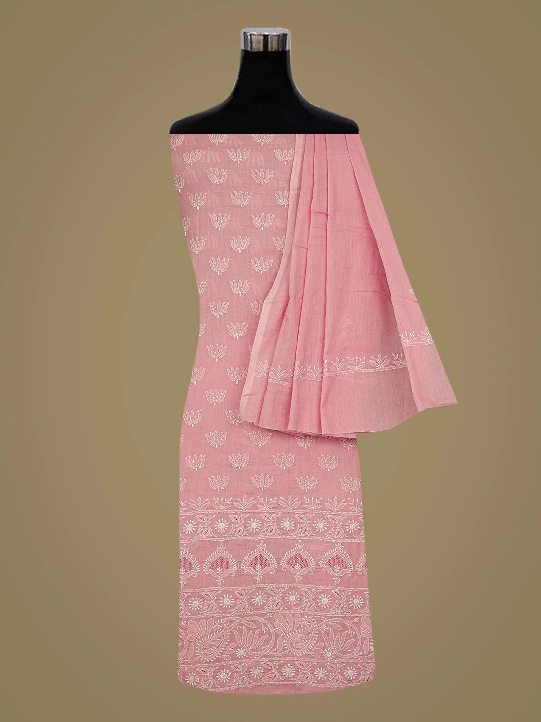 Ada Hand Embroidered Pink Cotton Lucknowi Chikankari Unstitched Suit Piece 01A717357