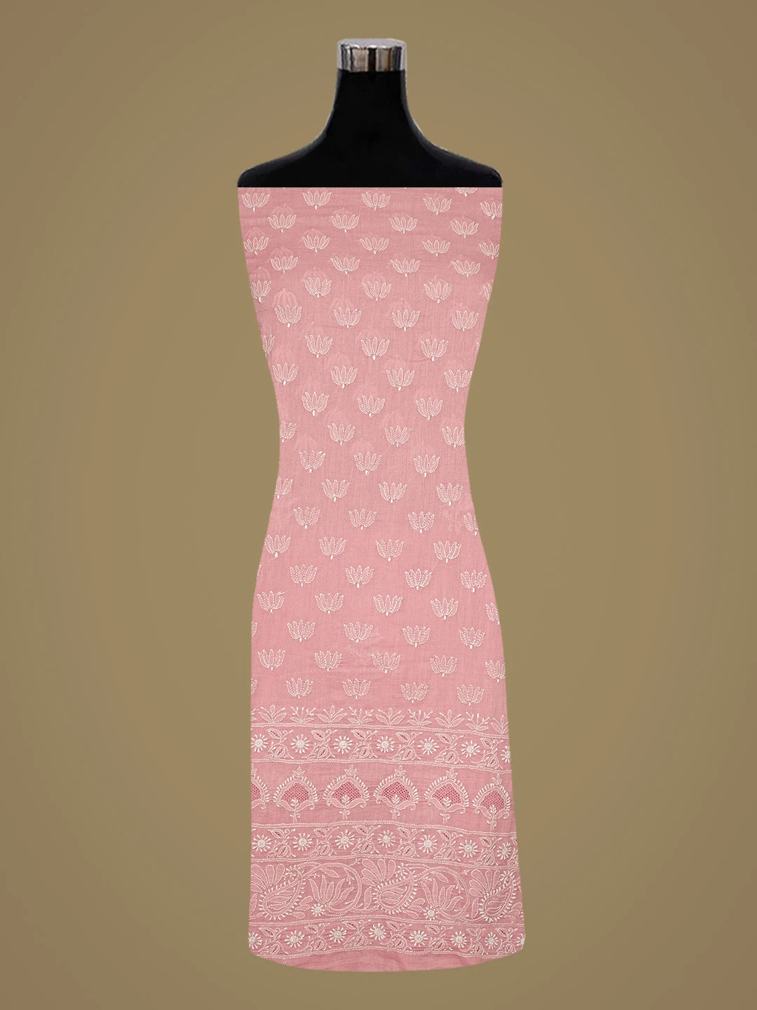 Ada Hand Embroidered Pink Cotton Lucknowi Chikankari Unstitched Suit Piece 01A717357