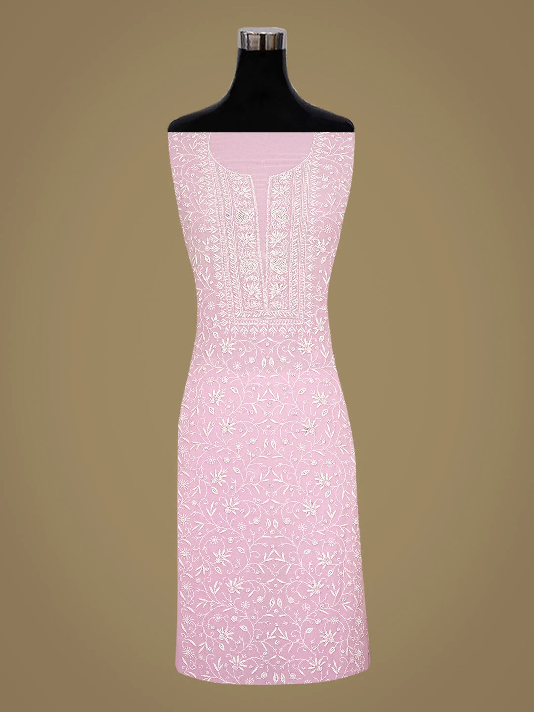 Ada Hand Embroidered Pink Viscose Georgette Lucknowi Chikankari Unstitched Kurta Dupatta Set 01A781953