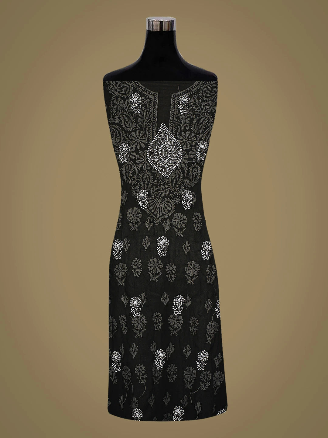 Ada Hand Embroidered Black Georgette Lucknowi Chikankari Unstitched Suit Piece With Cutdana Work 01A791036