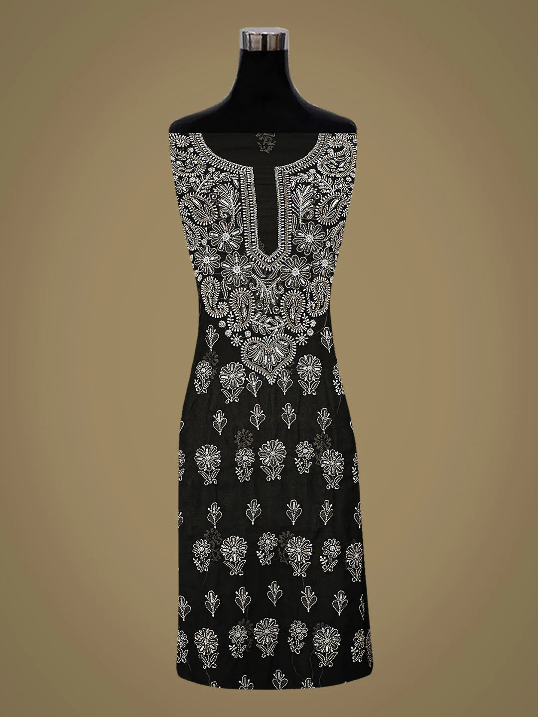 Ada Hand Embroidered Black Georgette Lucknowi Chikankari Unstitched Suit Piece With Cutdana Work 01A791036