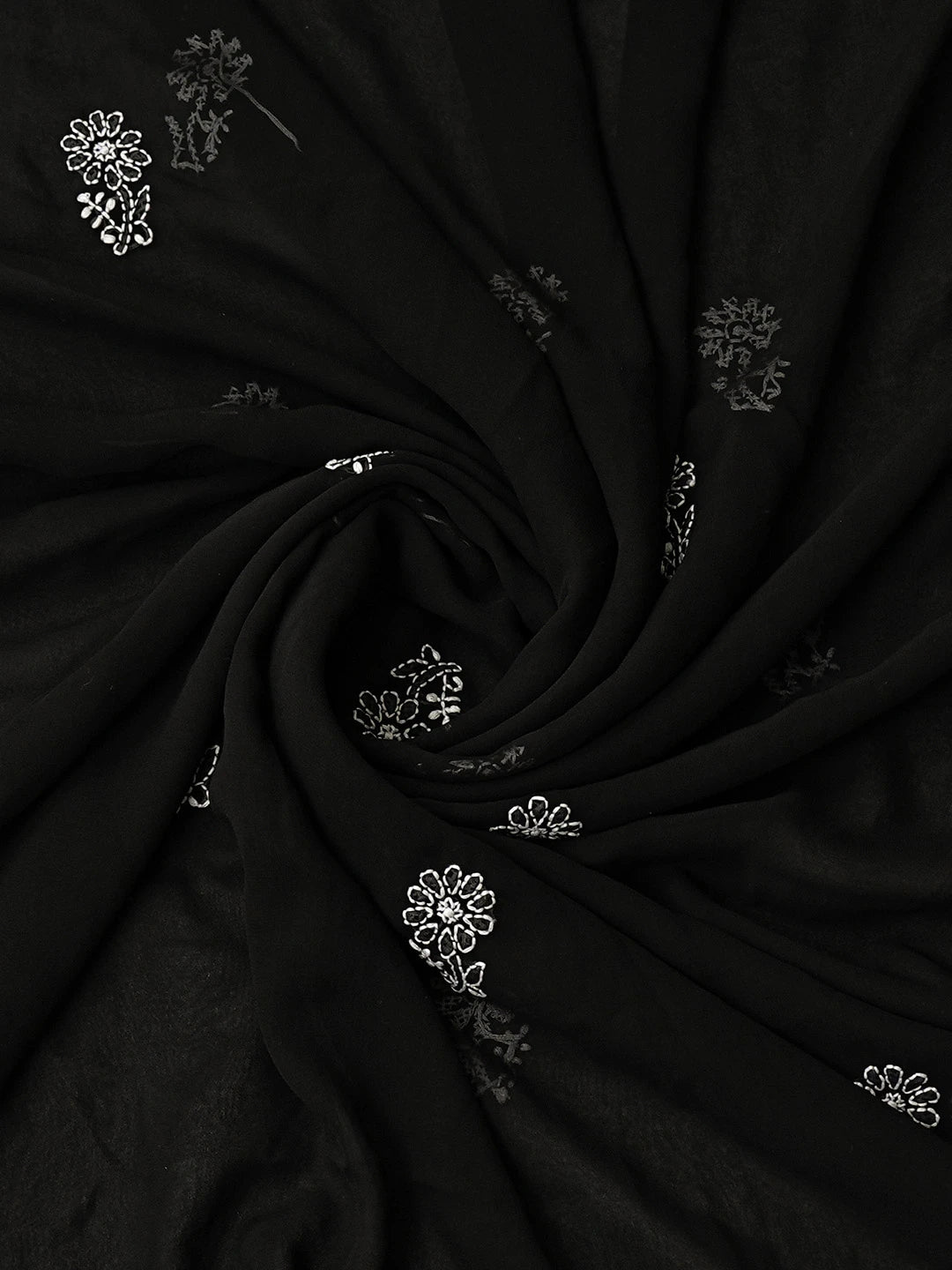 Ada Hand Embroidered Black Georgette Lucknowi Chikankari Unstitched Suit Piece With Cutdana Work 01A791036