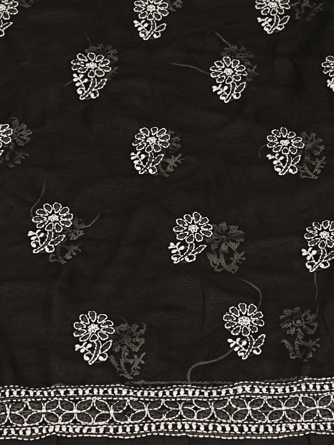 Ada Hand Embroidered Black Georgette Lucknowi Chikankari Unstitched Suit Piece With Cutdana Work 01A791036