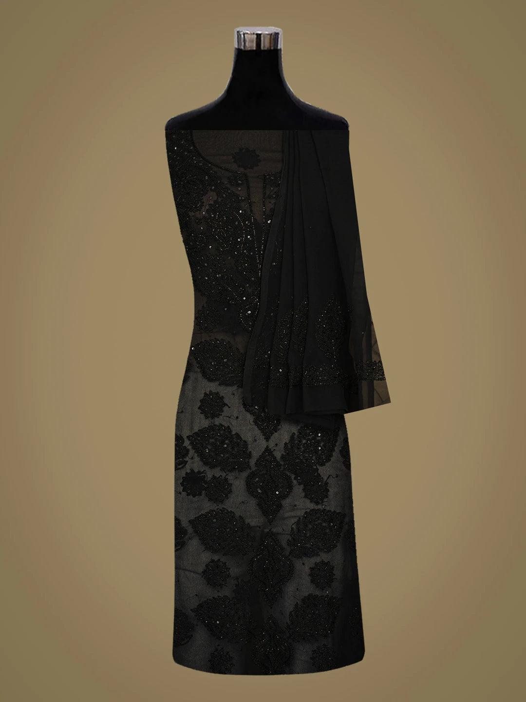 Ada Hand Embroidered Black Georgette Lucknowi Chikankari Unstitched Suit Piece With Cutdana Work 01A783427
