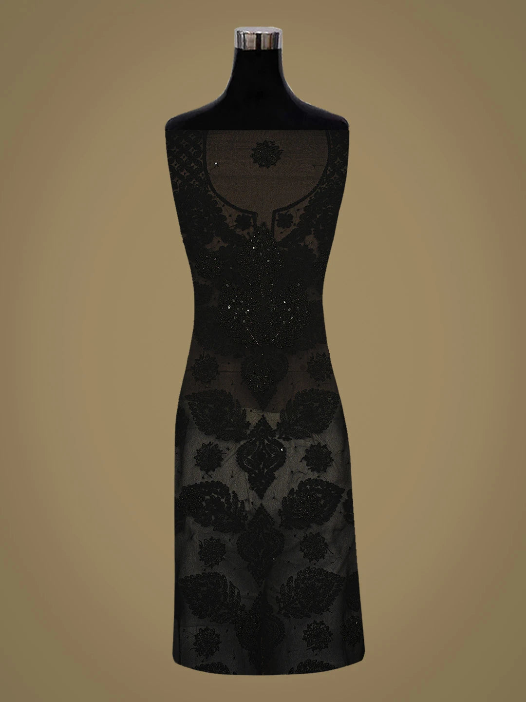 Ada Hand Embroidered Black Georgette Lucknowi Chikankari Unstitched Suit Piece With Cutdana Work 01A783427