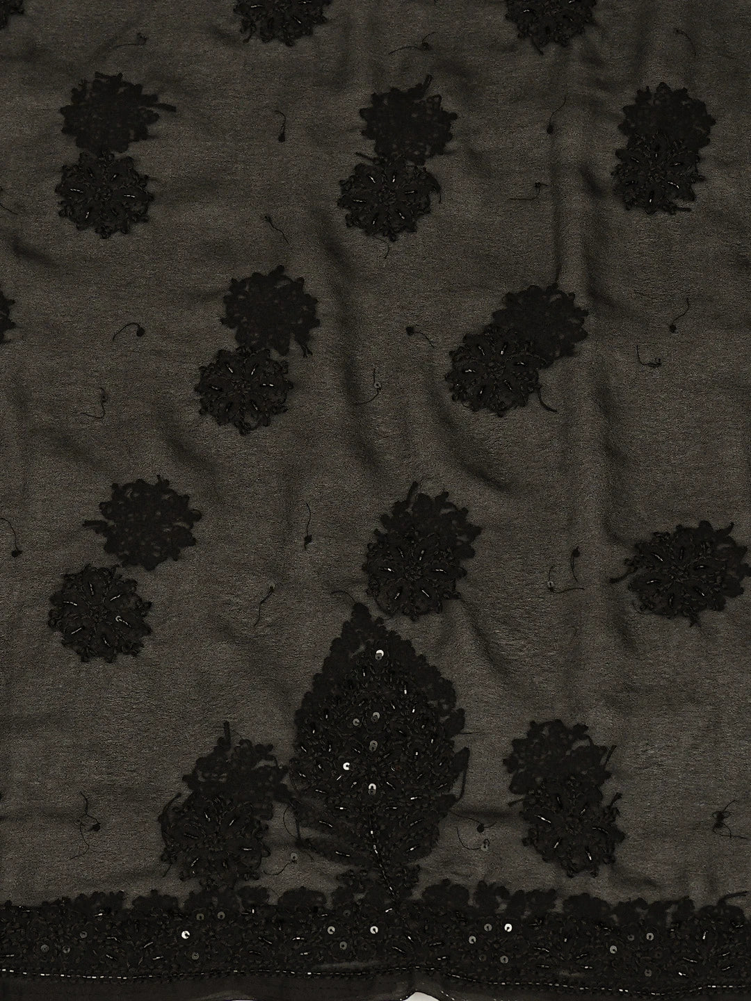 Ada Hand Embroidered Black Georgette Lucknowi Chikankari Unstitched Suit Piece With Cutdana Work 01A783427
