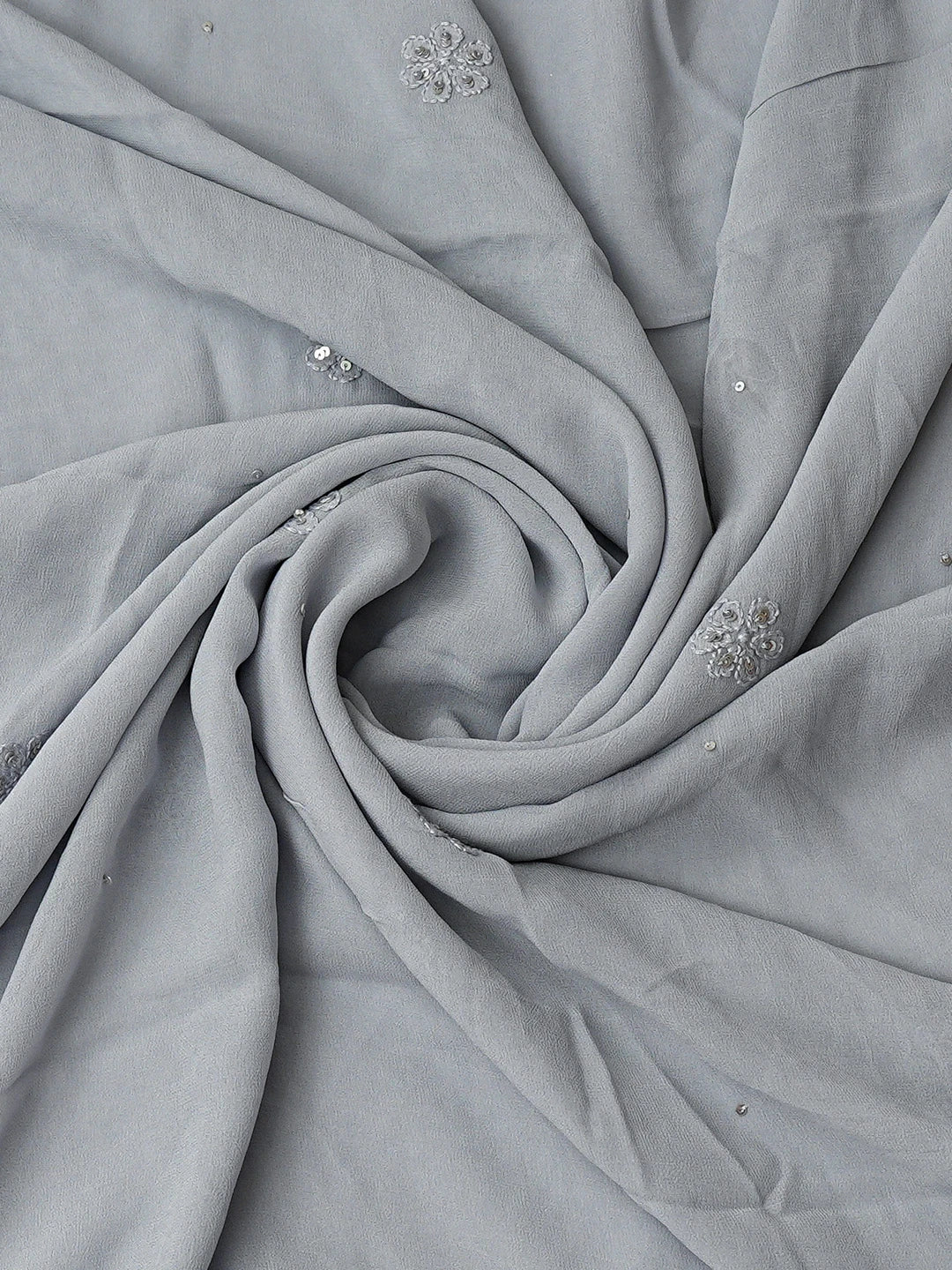 Ada Hand Embroidered Grey Viscose Georgette Lucknowi Chikankari Unstitched Kurta Dupatta Set 01A795107