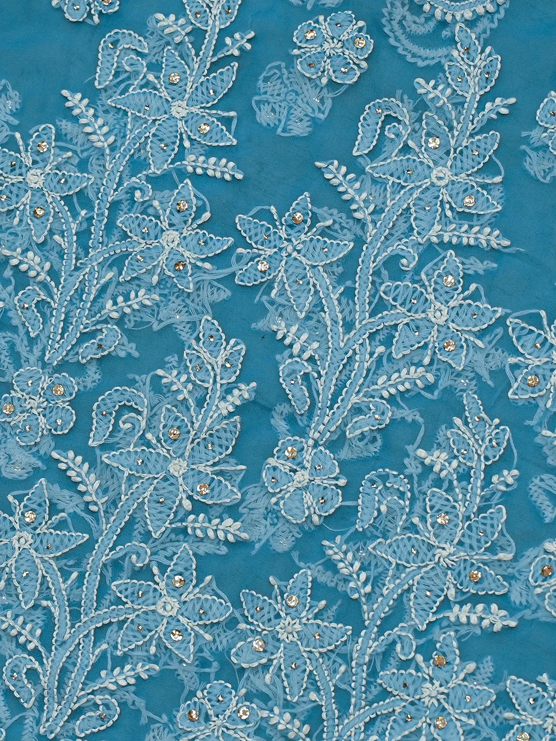 Ada Hand Embroidered Cerulean Blue Georgette Lucknowi Chikankari Saree and Blouse With Muqaish Work 01A699991