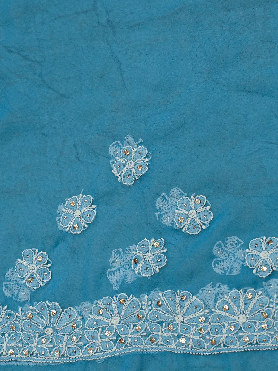 Ada Hand Embroidered Cerulean Blue Georgette Lucknowi Chikankari Saree and Blouse With Muqaish Work 01A699991