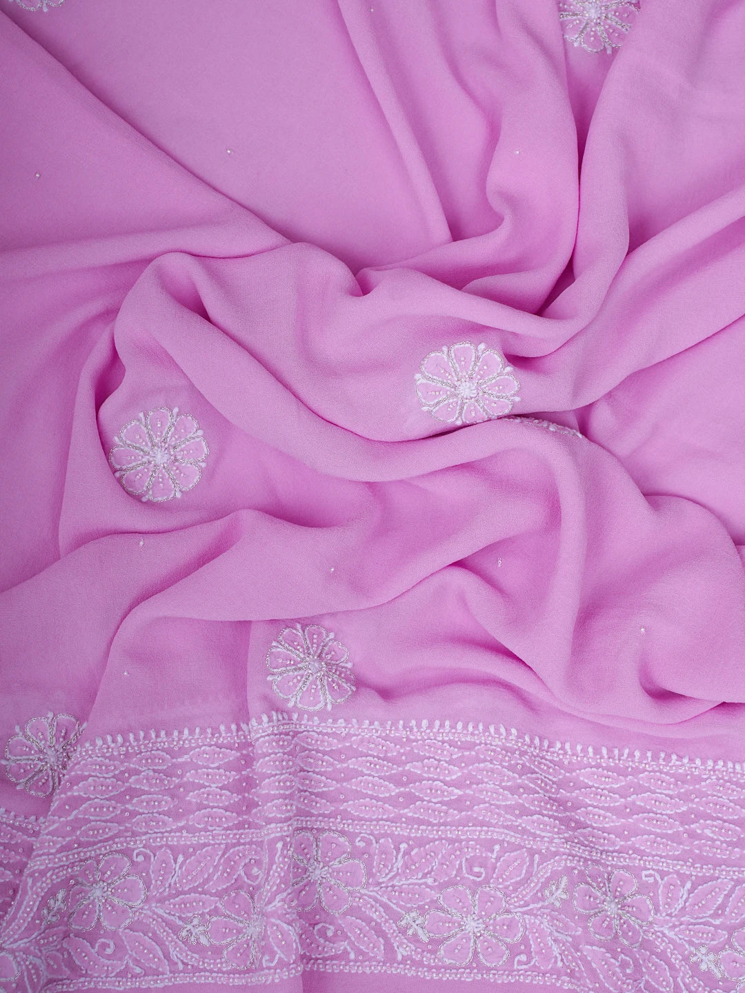 Ada Hand Embroidered Mauve Pure Georgette Lucknowi Chikankari Semi-Stitched Anarkali Kurta Dupatta Set With Pearl Work 01A700247
