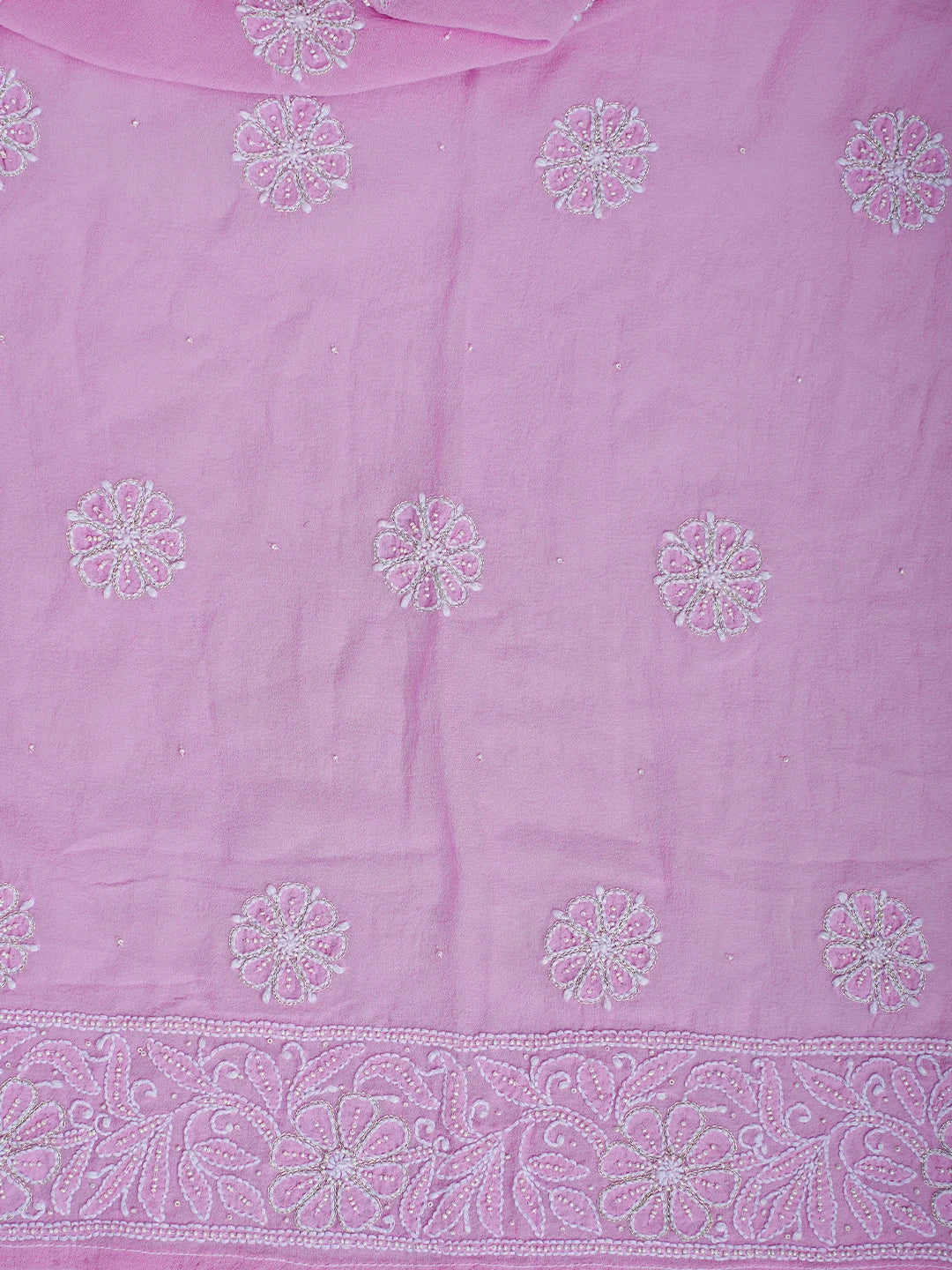 Ada Hand Embroidered Mauve Pure Georgette Lucknowi Chikankari Semi-Stitched Anarkali Kurta Dupatta Set With Pearl Work 01A700247