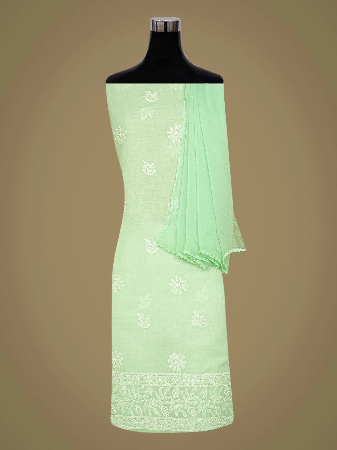 Ada Hand Embroidered Light Green Cotton Lucknowi Chikankari Unstitched Suit Piece 08A500504