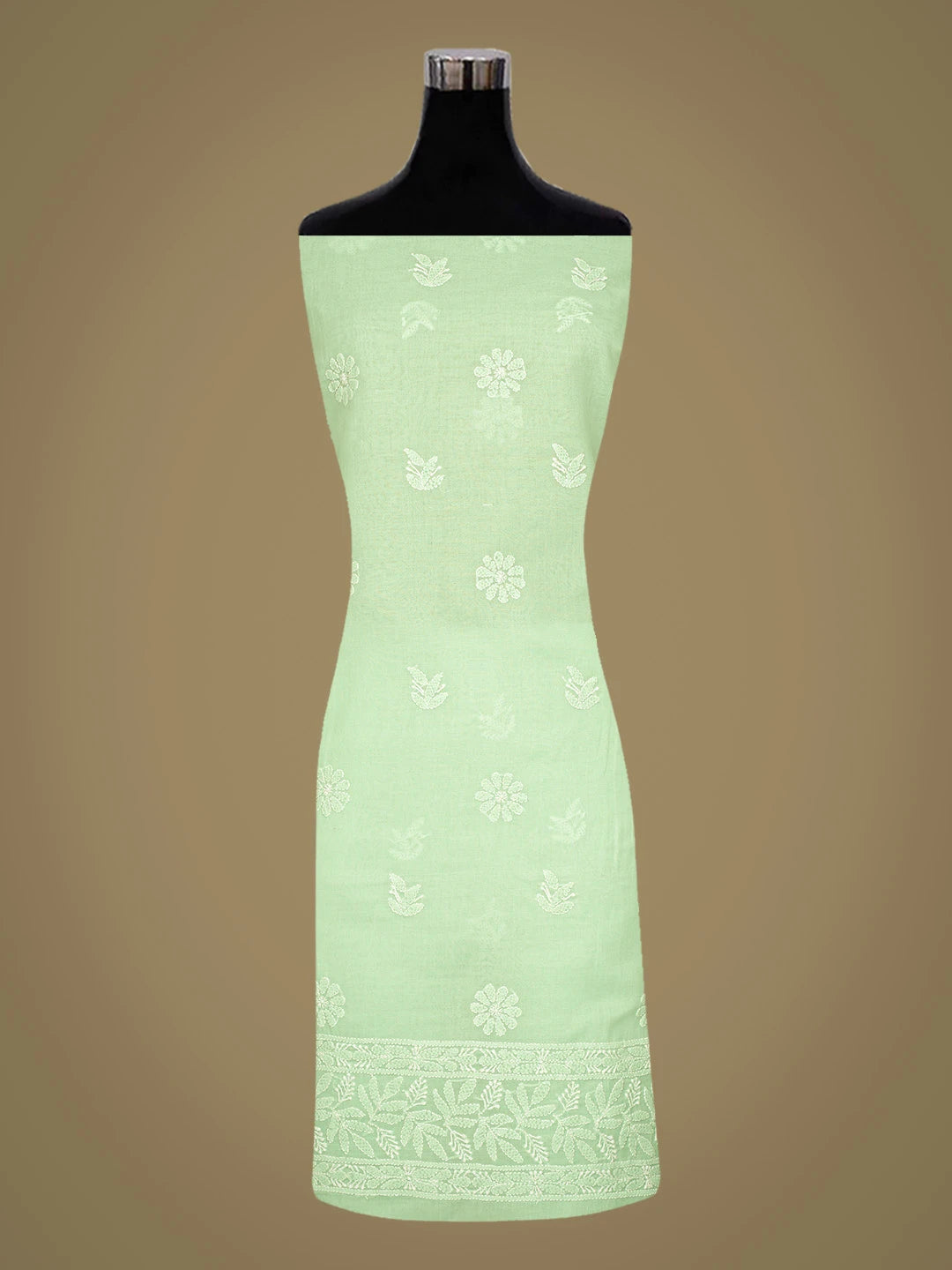 Ada Hand Embroidered Light Green Cotton Lucknowi Chikankari Unstitched Suit Piece 08A500504